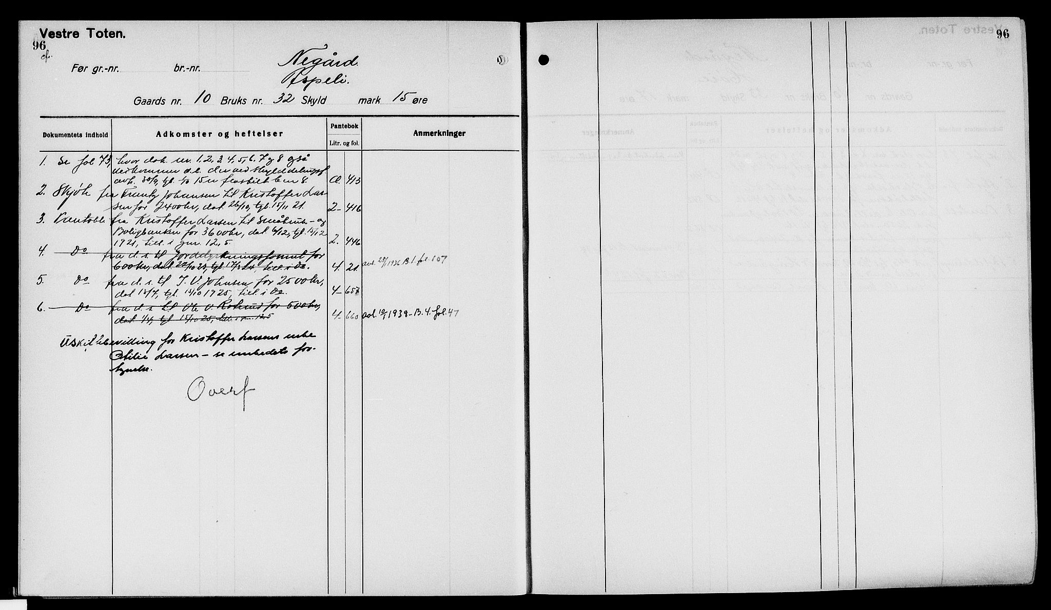 Toten tingrett, AV/SAH-TING-006/H/Ha/Haa/L0040: Mortgage register no. 40, 1925, p. 96