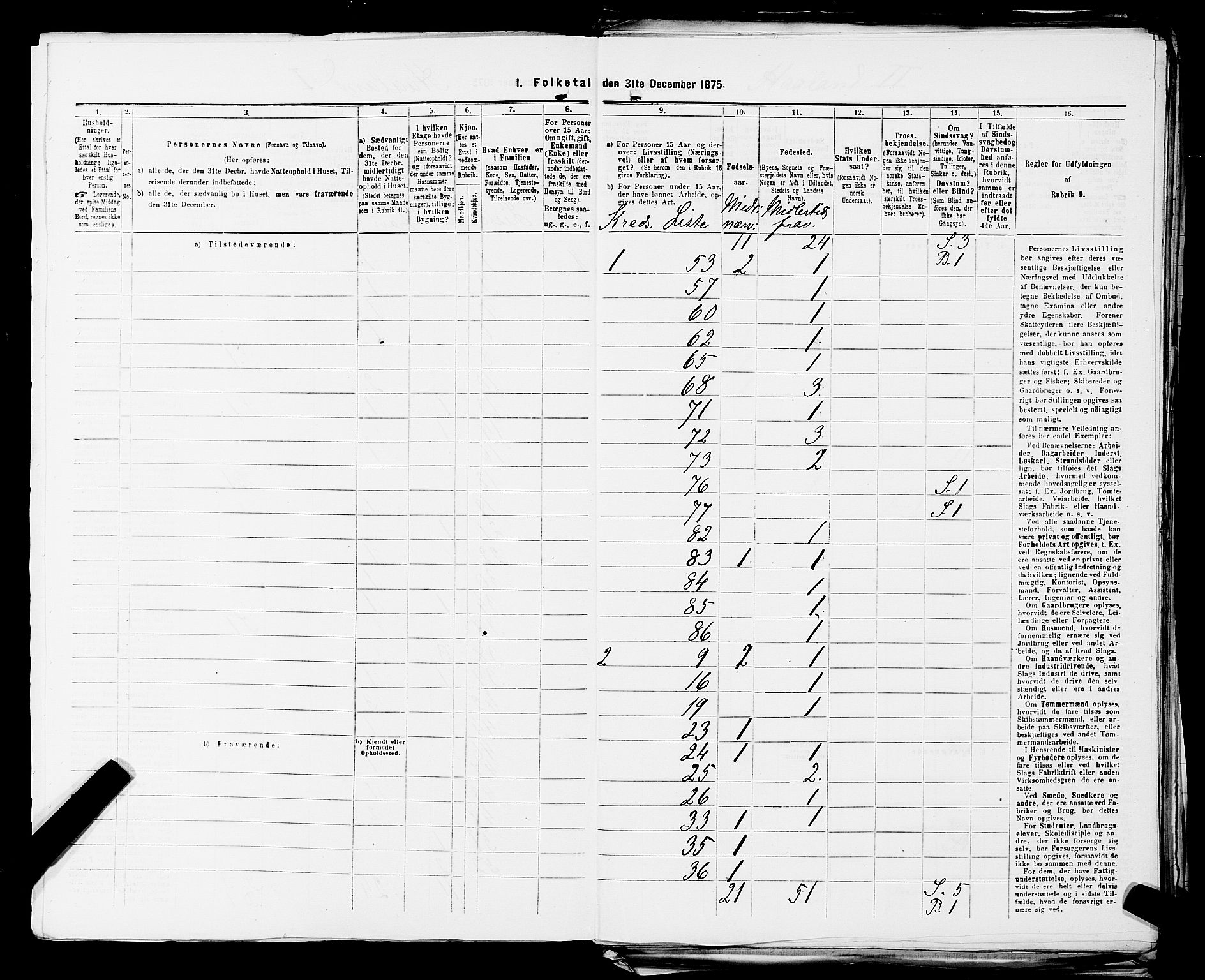 SAST, 1875 census for 1124P Håland, 1875, p. 6