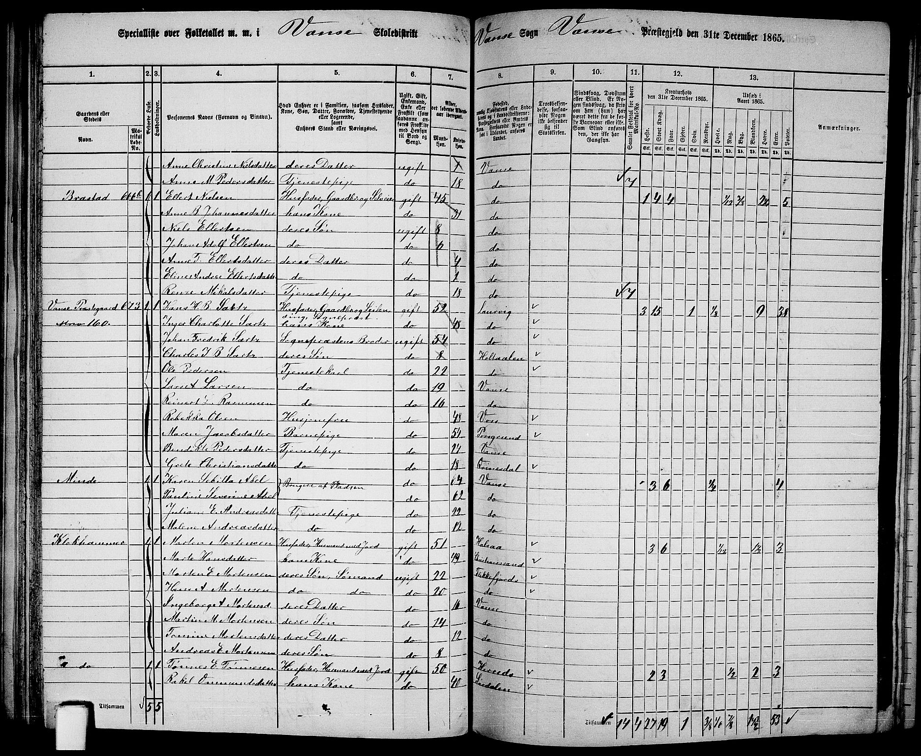 RA, 1865 census for Vanse/Vanse og Farsund, 1865, p. 87