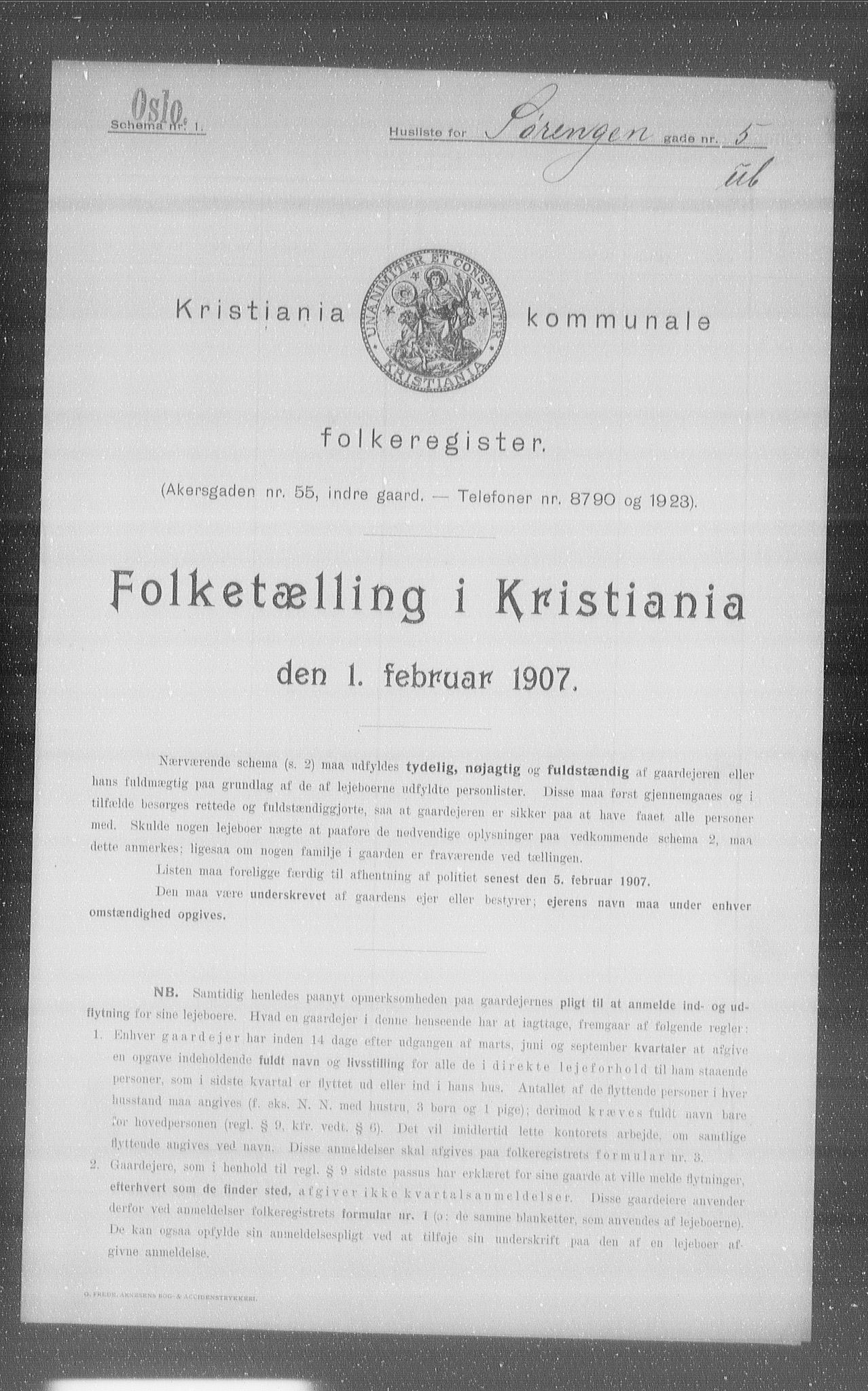 OBA, Municipal Census 1907 for Kristiania, 1907, p. 54135
