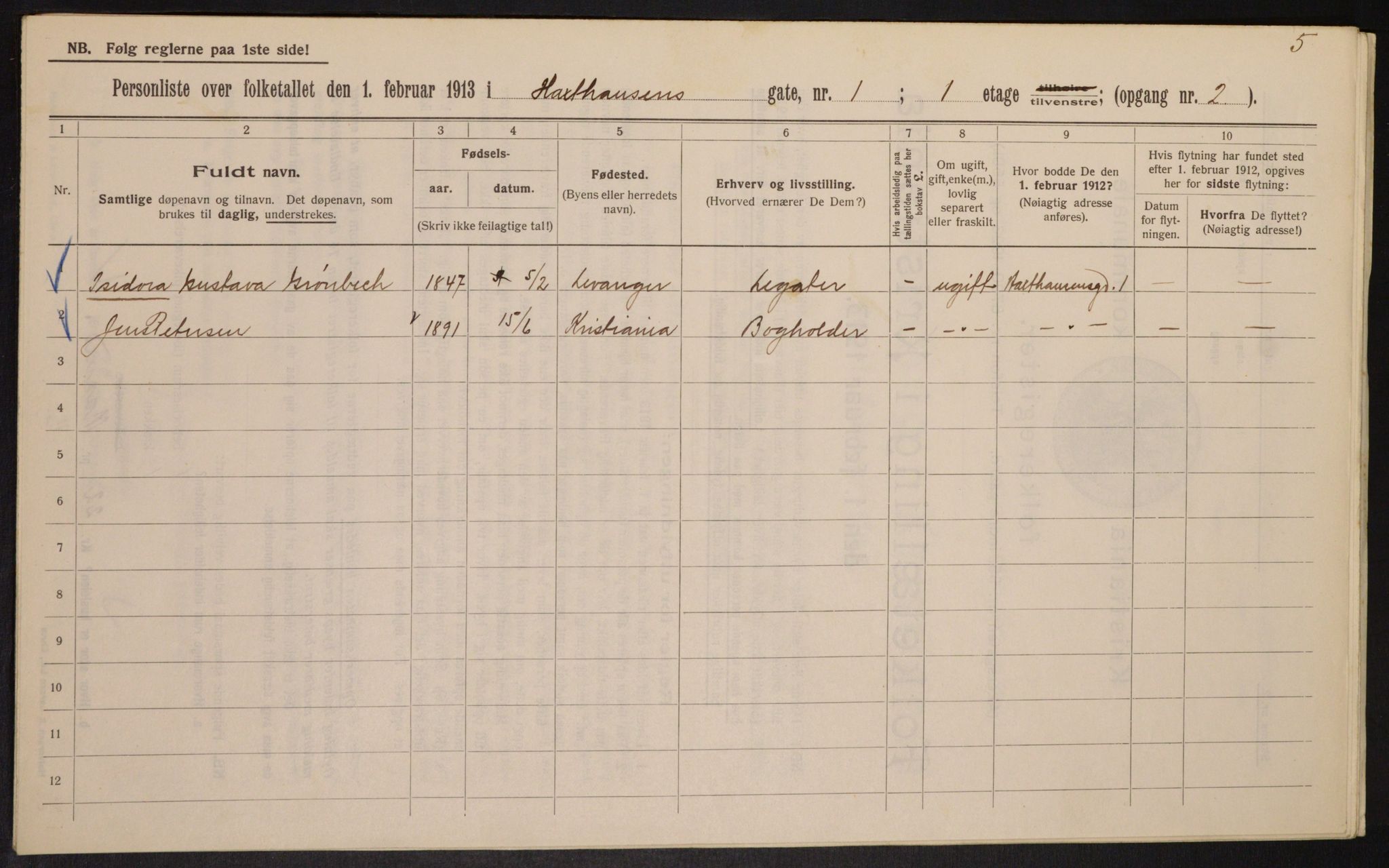 OBA, Municipal Census 1913 for Kristiania, 1913, p. 35584