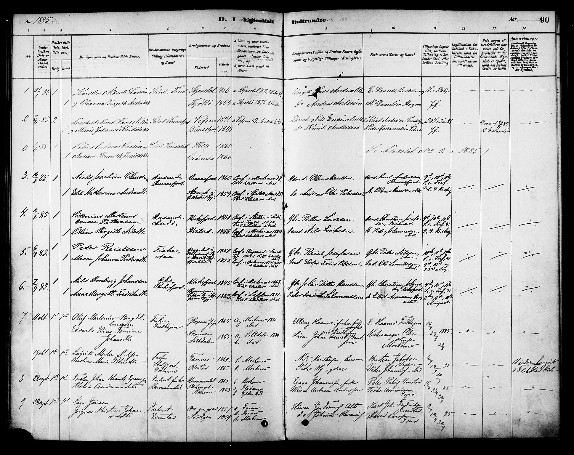 Ministerialprotokoller, klokkerbøker og fødselsregistre - Nordland, AV/SAT-A-1459/886/L1219: Parish register (official) no. 886A01, 1878-1892, p. 90