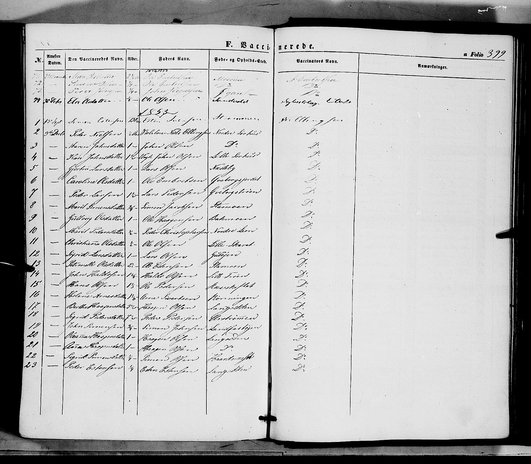 Tynset prestekontor, SAH/PREST-058/H/Ha/Haa/L0020: Parish register (official) no. 20, 1848-1862, p. 399