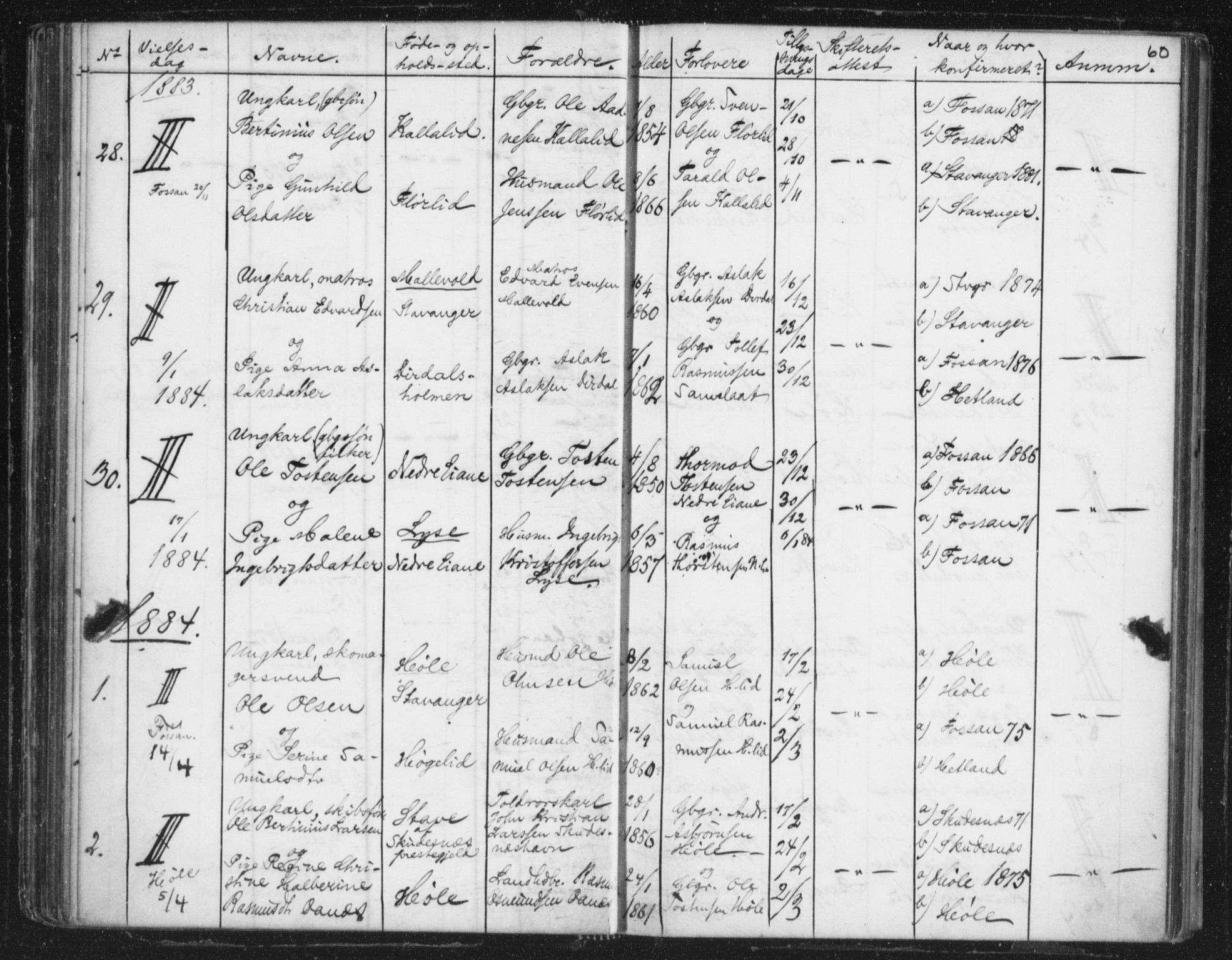 Høgsfjord sokneprestkontor, SAST/A-101624/I/Ie/L0001: Banns register no. 705.BA.1, 1871-1899, p. 60