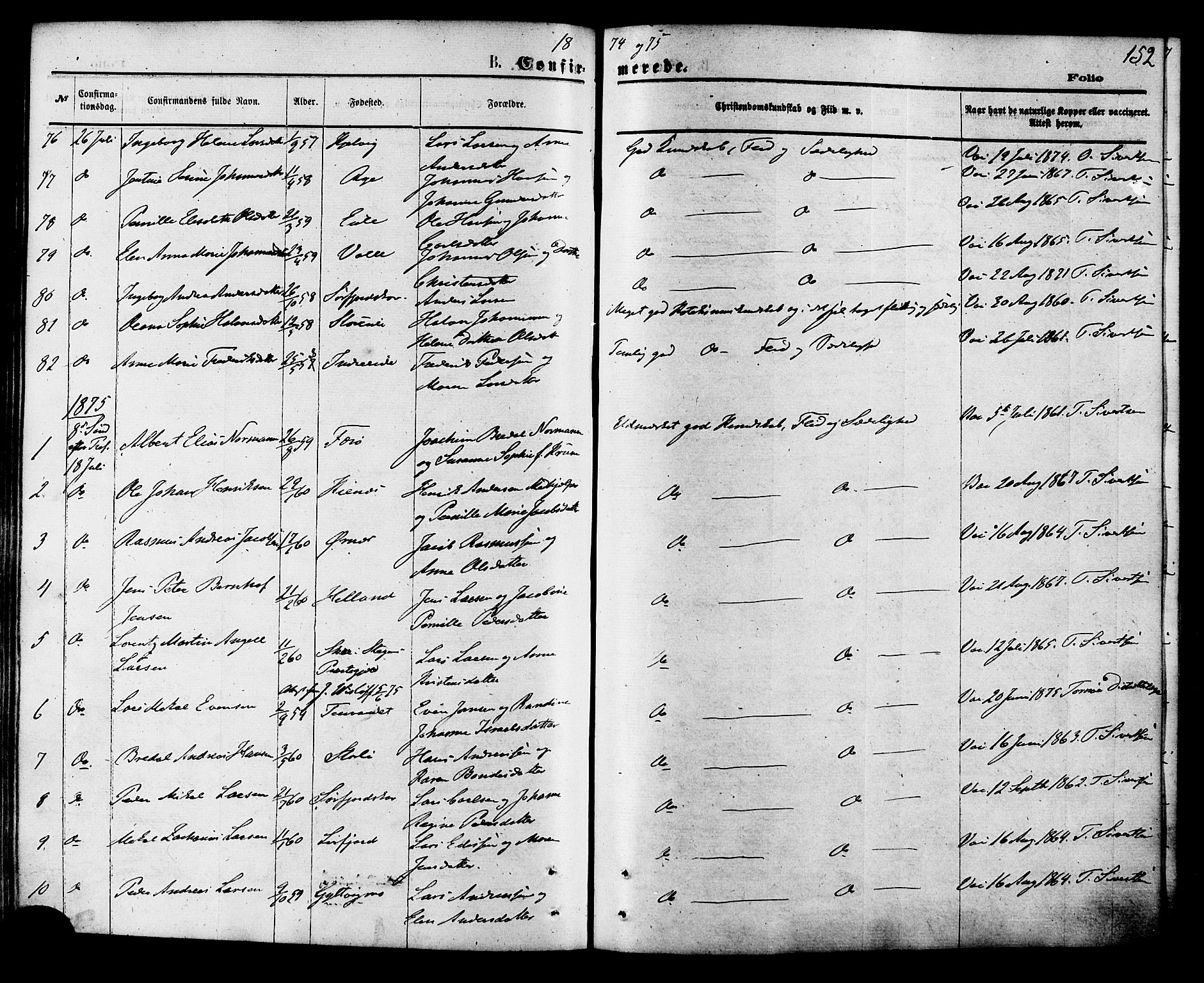 Ministerialprotokoller, klokkerbøker og fødselsregistre - Nordland, SAT/A-1459/853/L0771: Parish register (official) no. 853A10, 1870-1881, p. 152