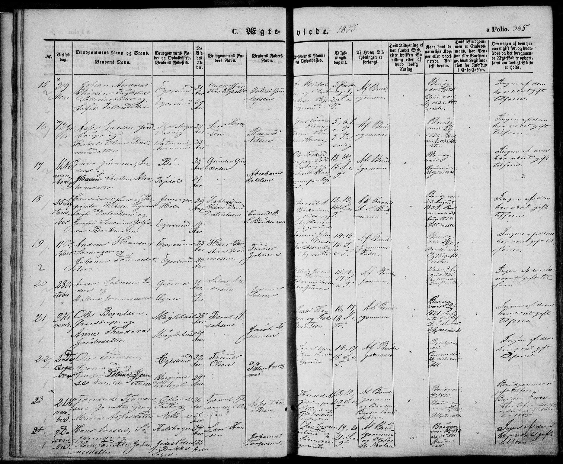 Eigersund sokneprestkontor, AV/SAST-A-101807/S08/L0013: Parish register (official) no. A 12.2, 1850-1865, p. 365