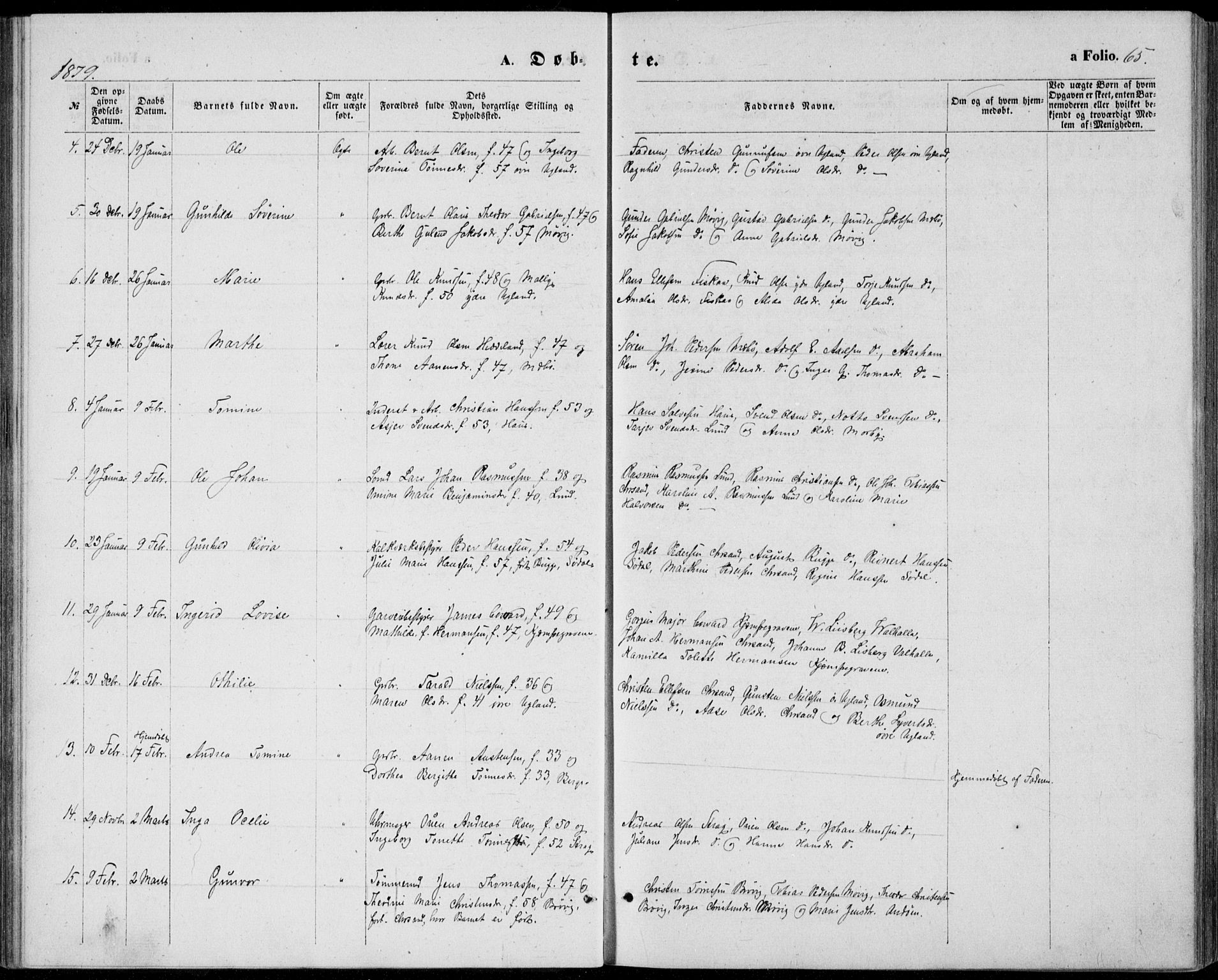 Oddernes sokneprestkontor, AV/SAK-1111-0033/F/Fb/Fba/L0007: Parish register (copy) no. B 7, 1869-1887, p. 65