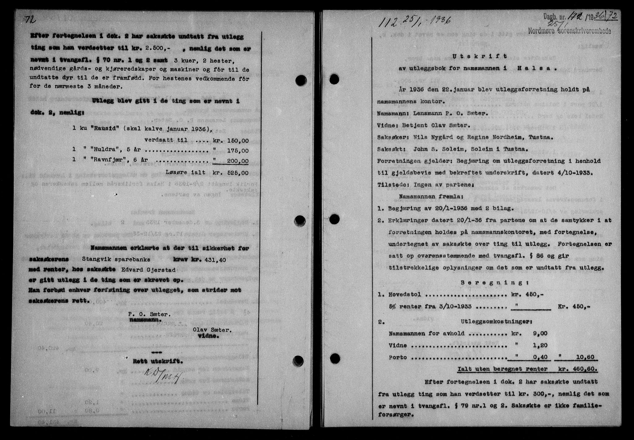 Nordmøre sorenskriveri, AV/SAT-A-4132/1/2/2Ca/L0087: Mortgage book no. 77, 1935-1936, Deed date: 25.01.1936