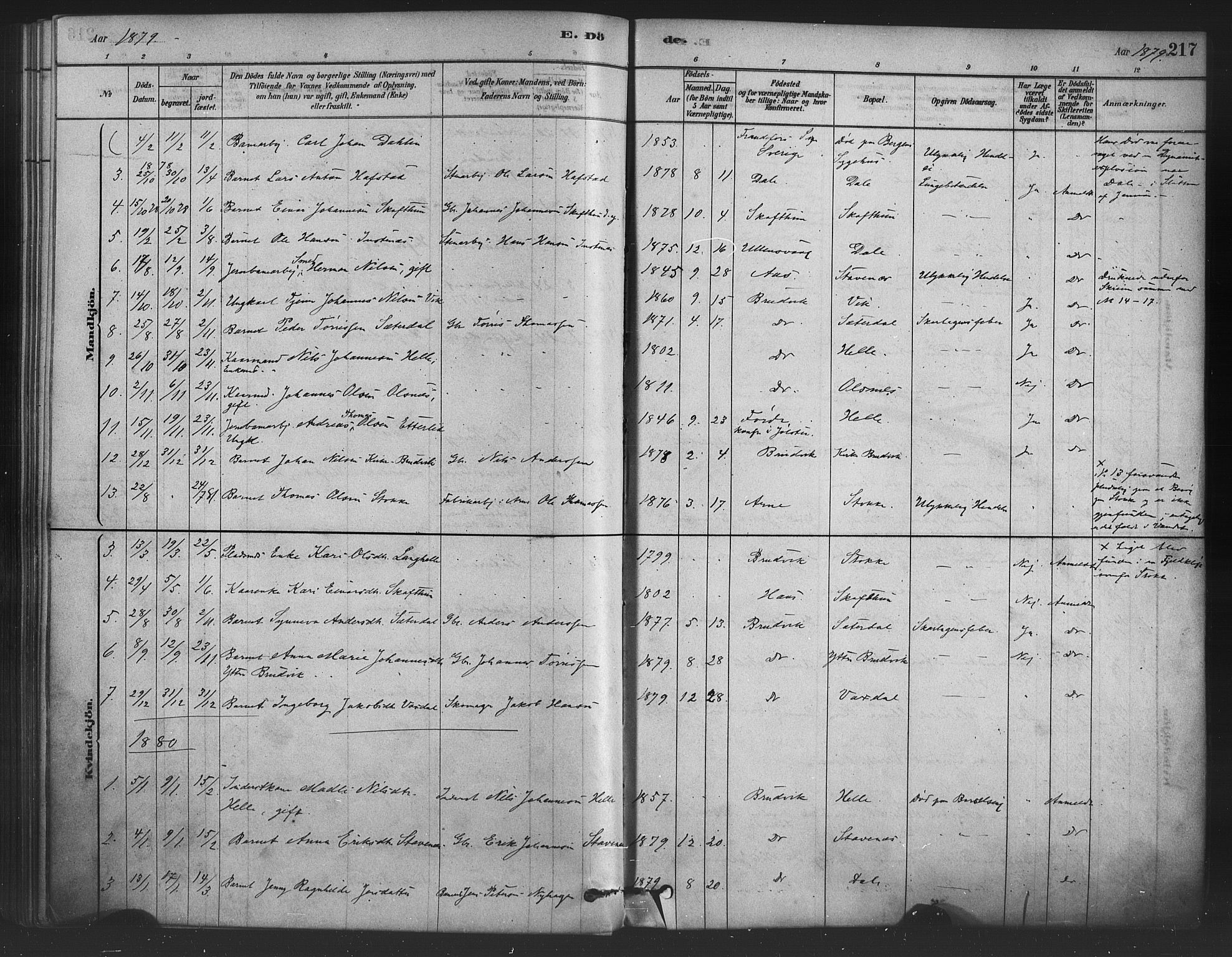 Bruvik Sokneprestembete, SAB/A-74701/H/Haa: Parish register (official) no. B 1, 1878-1904, p. 217