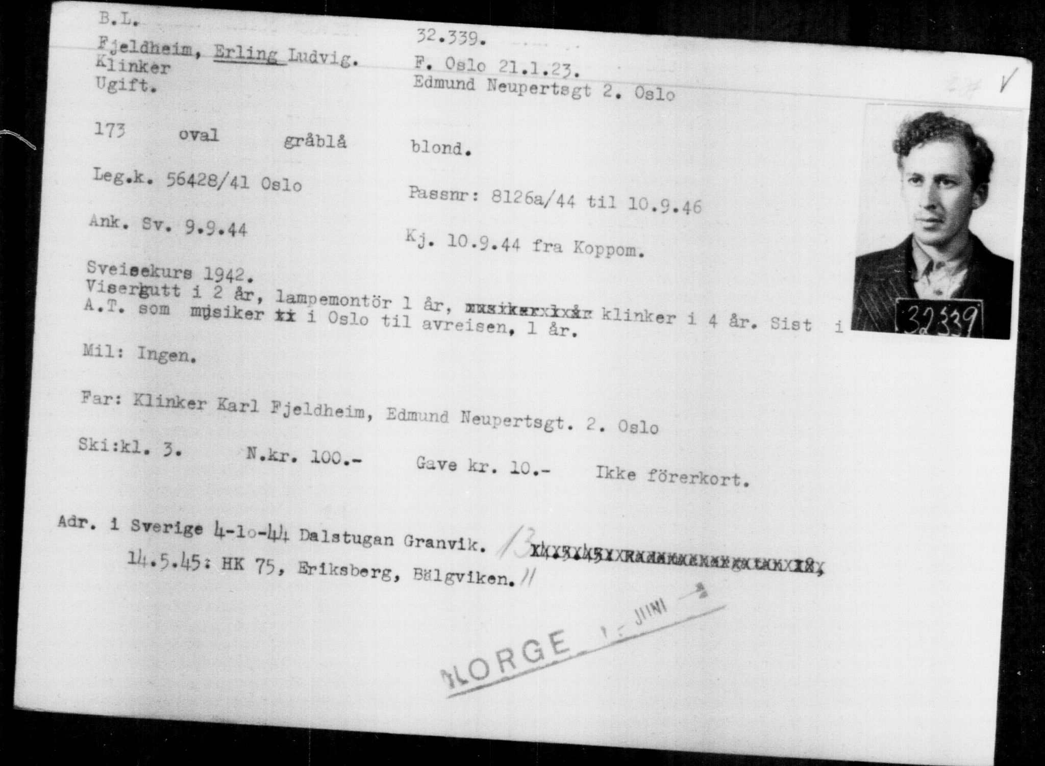 Utenriksstasjonene, Legasjonen i Stockholm, Flyktningkontoret, AV/RA-S-6753/V/Va/L0013: Kjesäterkartoteket, flyktninger med registreringsnr. 31500-34731, 1940-1945, p. 888