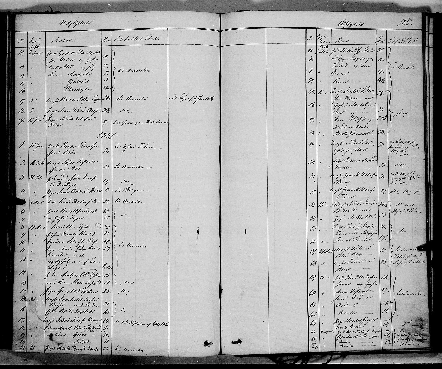 Vang prestekontor, Valdres, SAH/PREST-140/H/Ha/L0006: Parish register (official) no. 6, 1846-1864, p. 185
