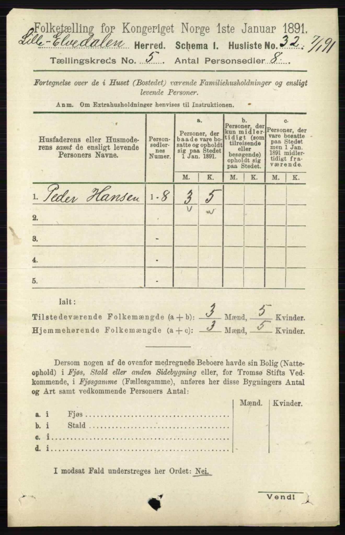 RA, 1891 census for 0438 Lille Elvedalen, 1891, p. 1540