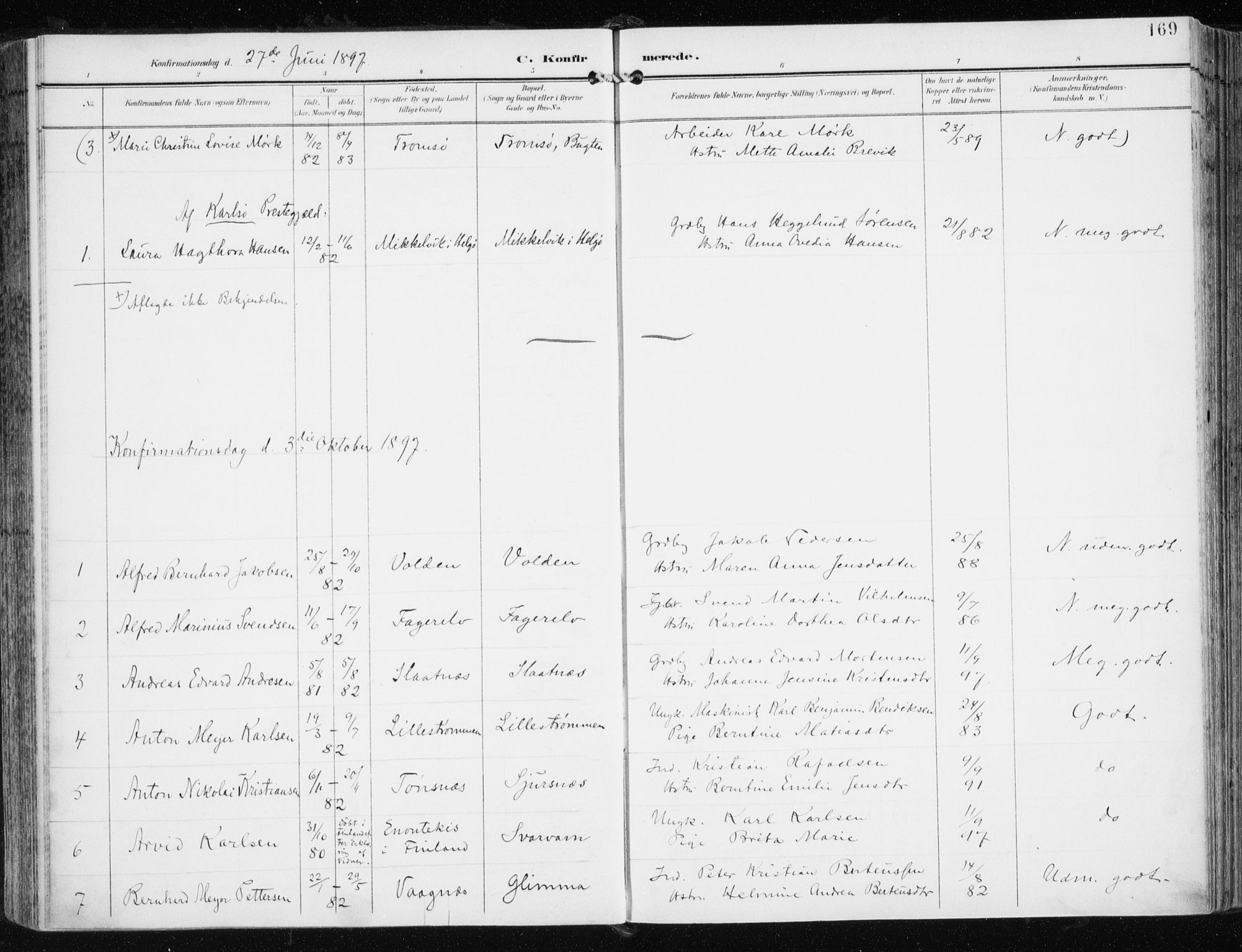 Tromsøysund sokneprestkontor, AV/SATØ-S-1304/G/Ga/L0006kirke: Parish register (official) no. 6, 1897-1906, p. 169