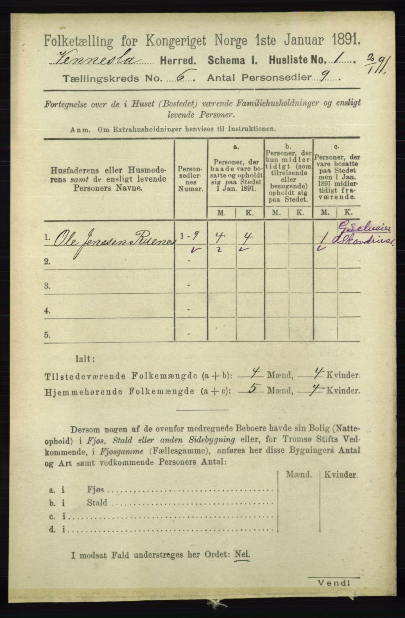 RA, 1891 census for 1014 Vennesla, 1891, p. 1554