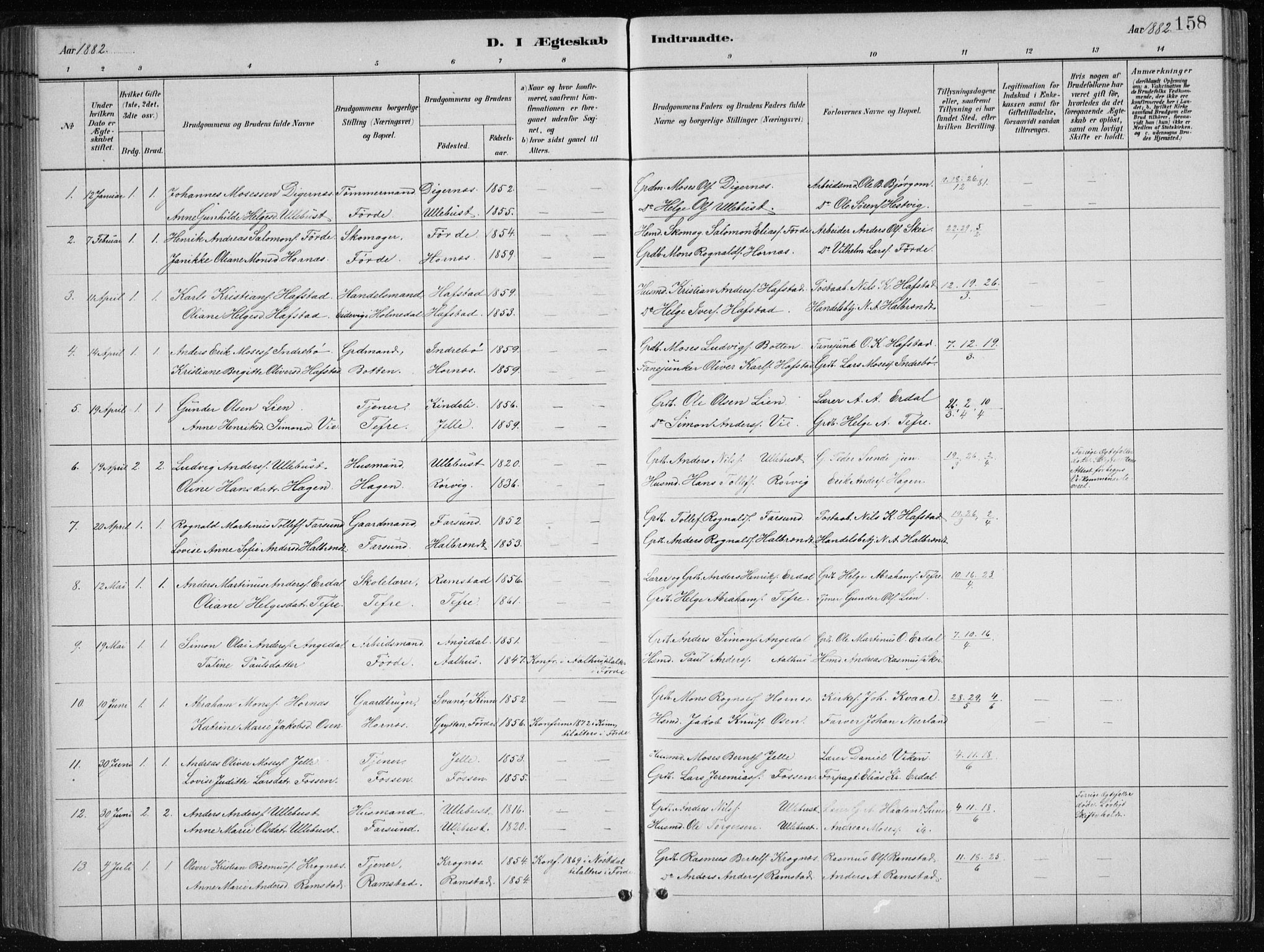 Førde sokneprestembete, AV/SAB-A-79901/H/Hab/Haba/L0002: Parish register (copy) no. A 2, 1881-1898, p. 158