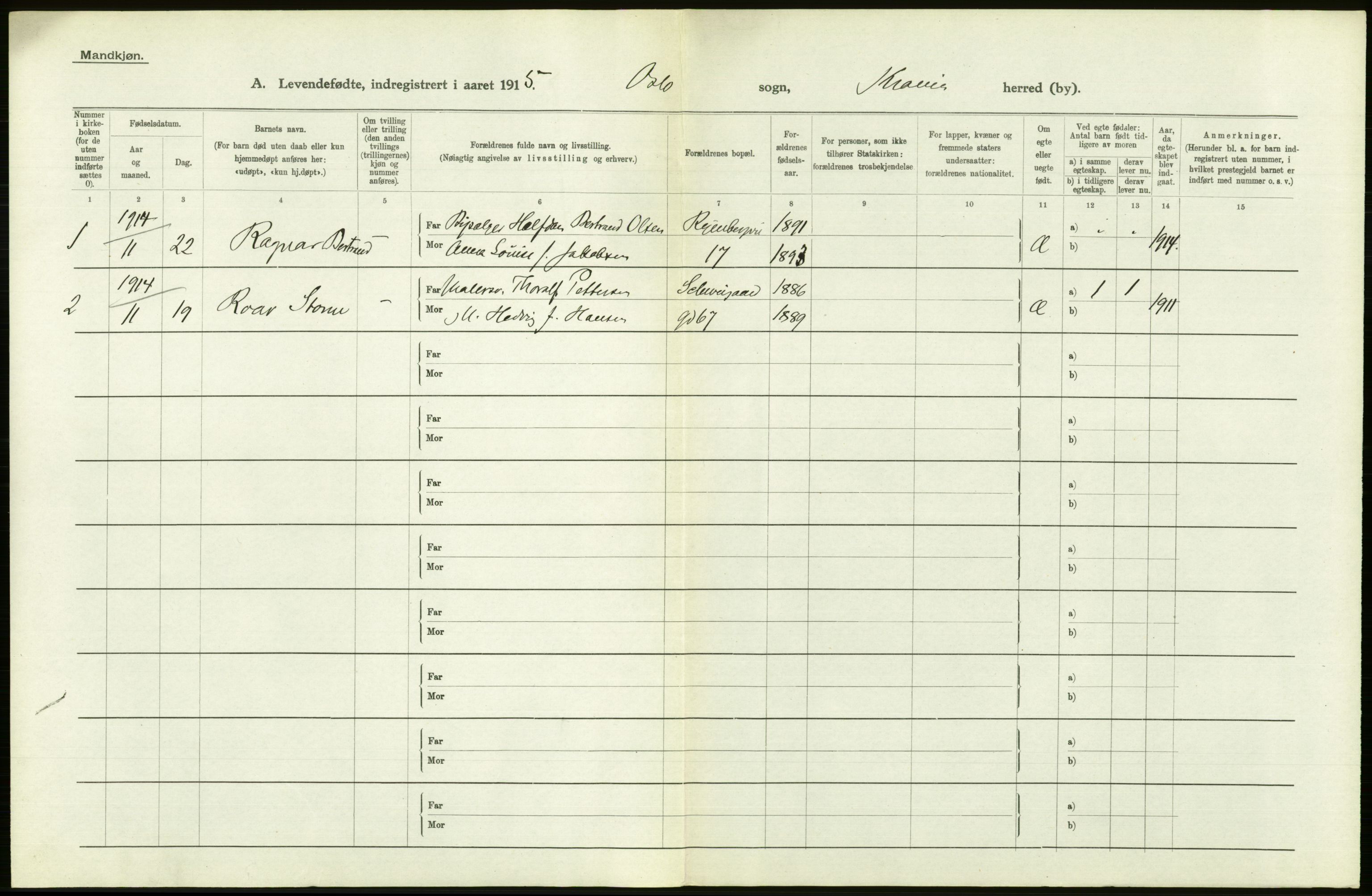 Statistisk sentralbyrå, Sosiodemografiske emner, Befolkning, AV/RA-S-2228/D/Df/Dfb/Dfbe/L0006: Kristiania: Levendefødte menn og kvinner., 1915, p. 124