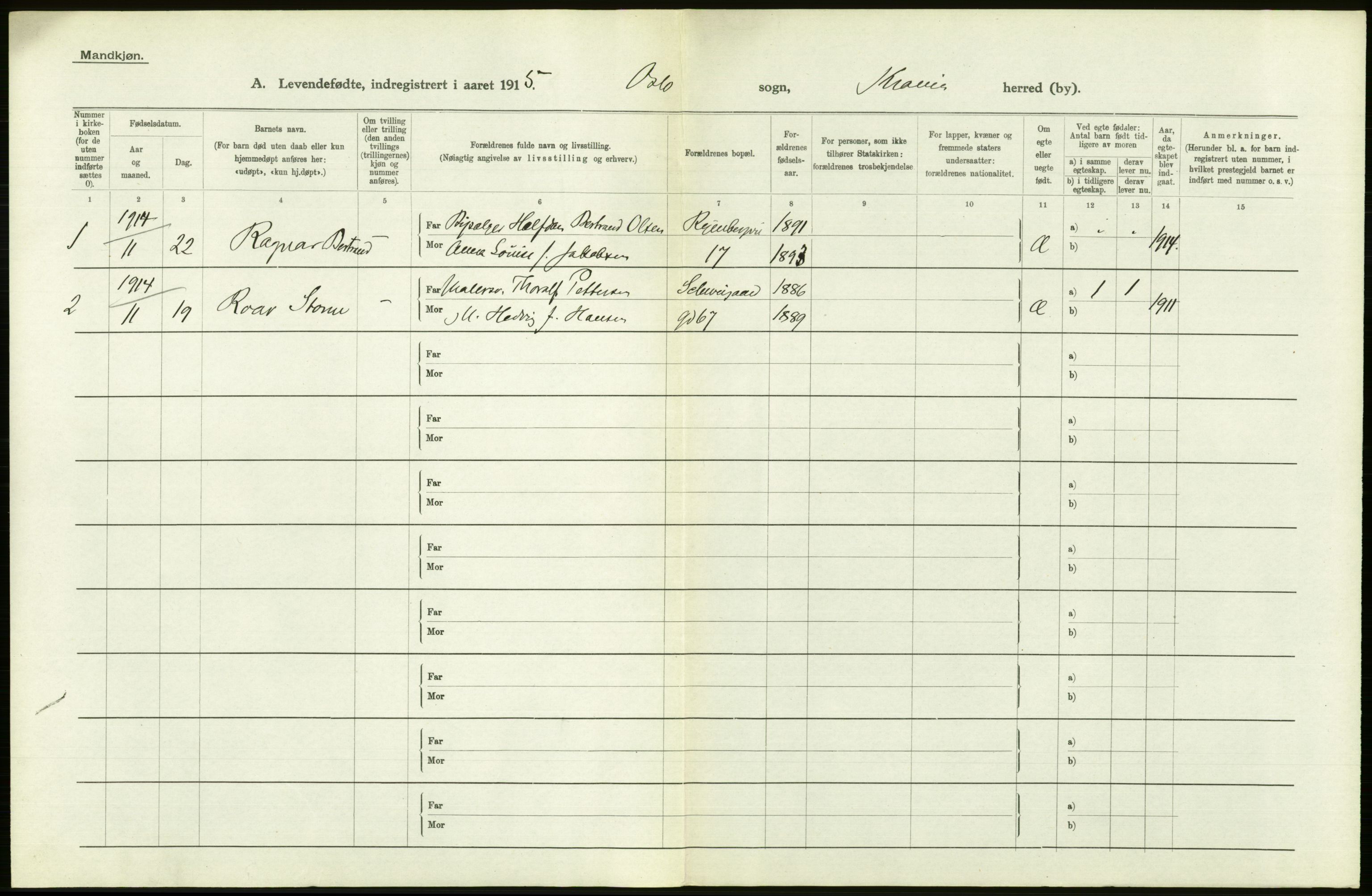 Statistisk sentralbyrå, Sosiodemografiske emner, Befolkning, RA/S-2228/D/Df/Dfb/Dfbe/L0006: Kristiania: Levendefødte menn og kvinner., 1915, p. 124