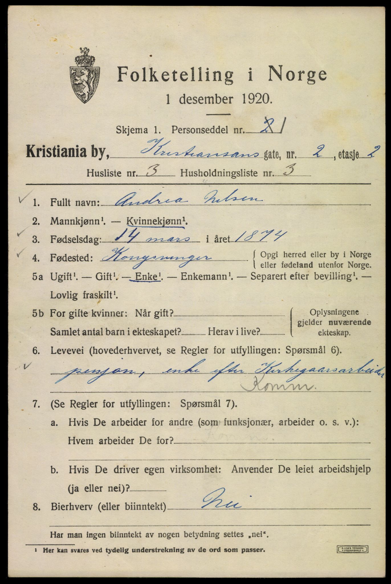 SAO, 1920 census for Kristiania, 1920, p. 352129