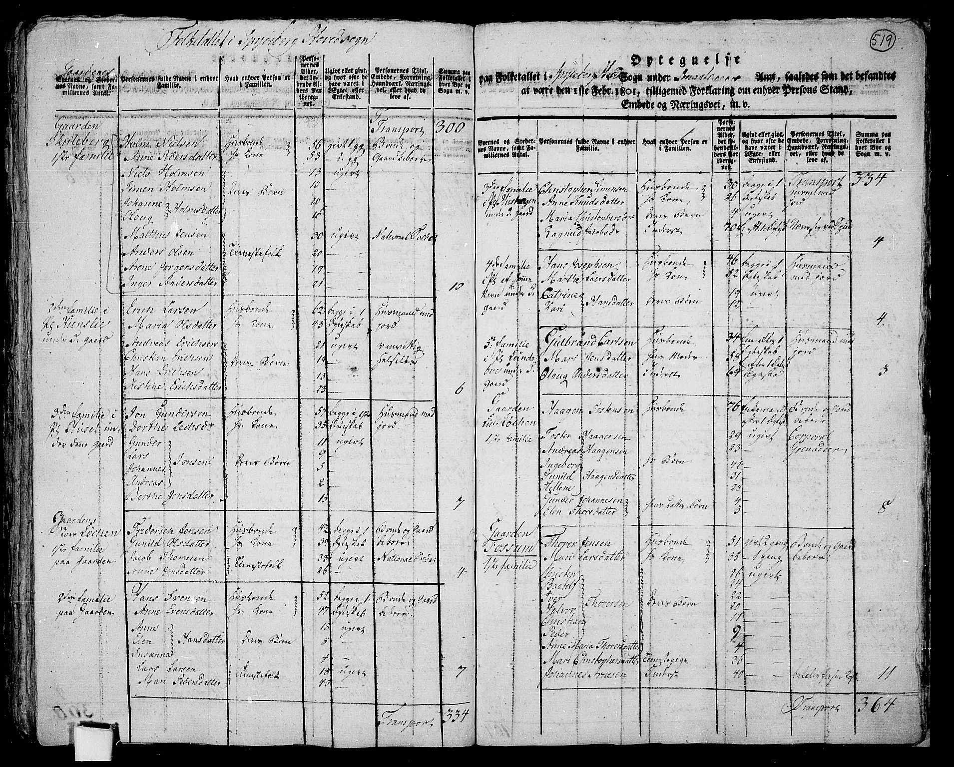 RA, 1801 census for 0123P Spydeberg, 1801, p. 518b-519a