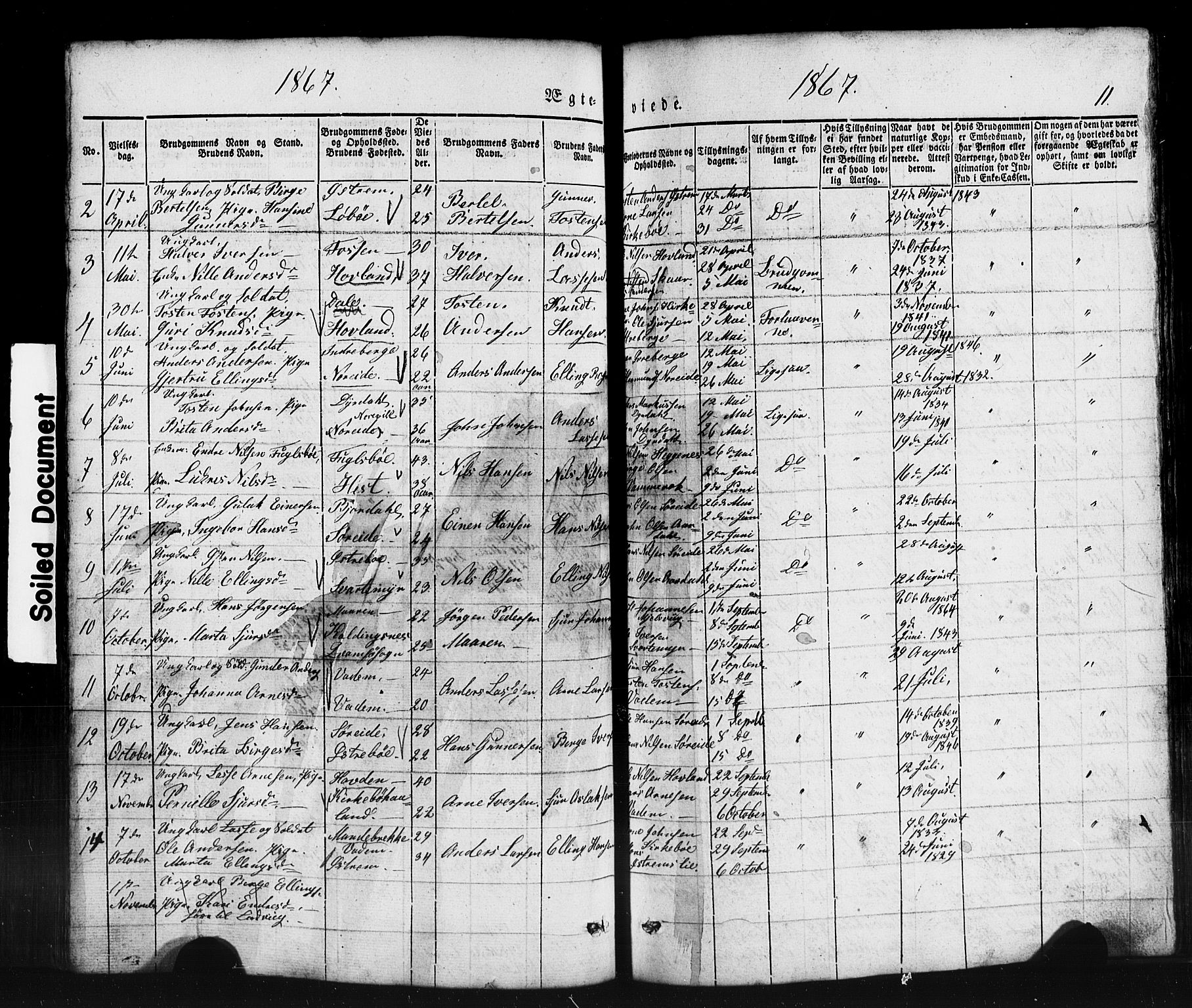 Lavik sokneprestembete, AV/SAB-A-80901: Parish register (copy) no. B 1, 1854-1881, p. 11