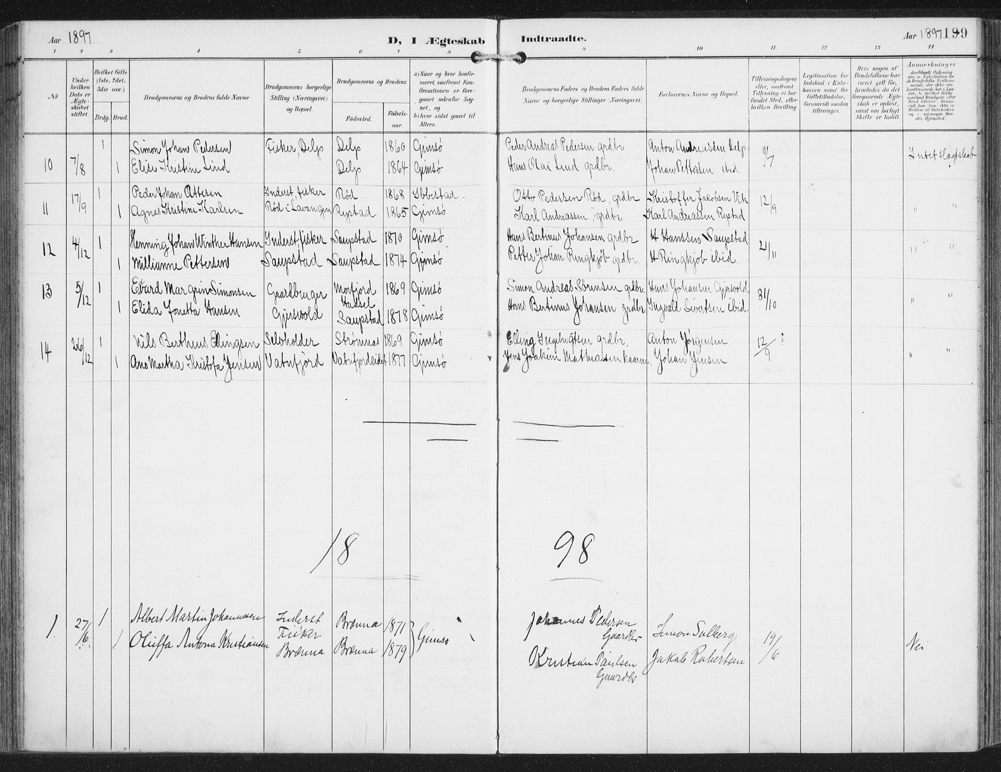 Ministerialprotokoller, klokkerbøker og fødselsregistre - Nordland, SAT/A-1459/876/L1098: Parish register (official) no. 876A04, 1896-1915, p. 199