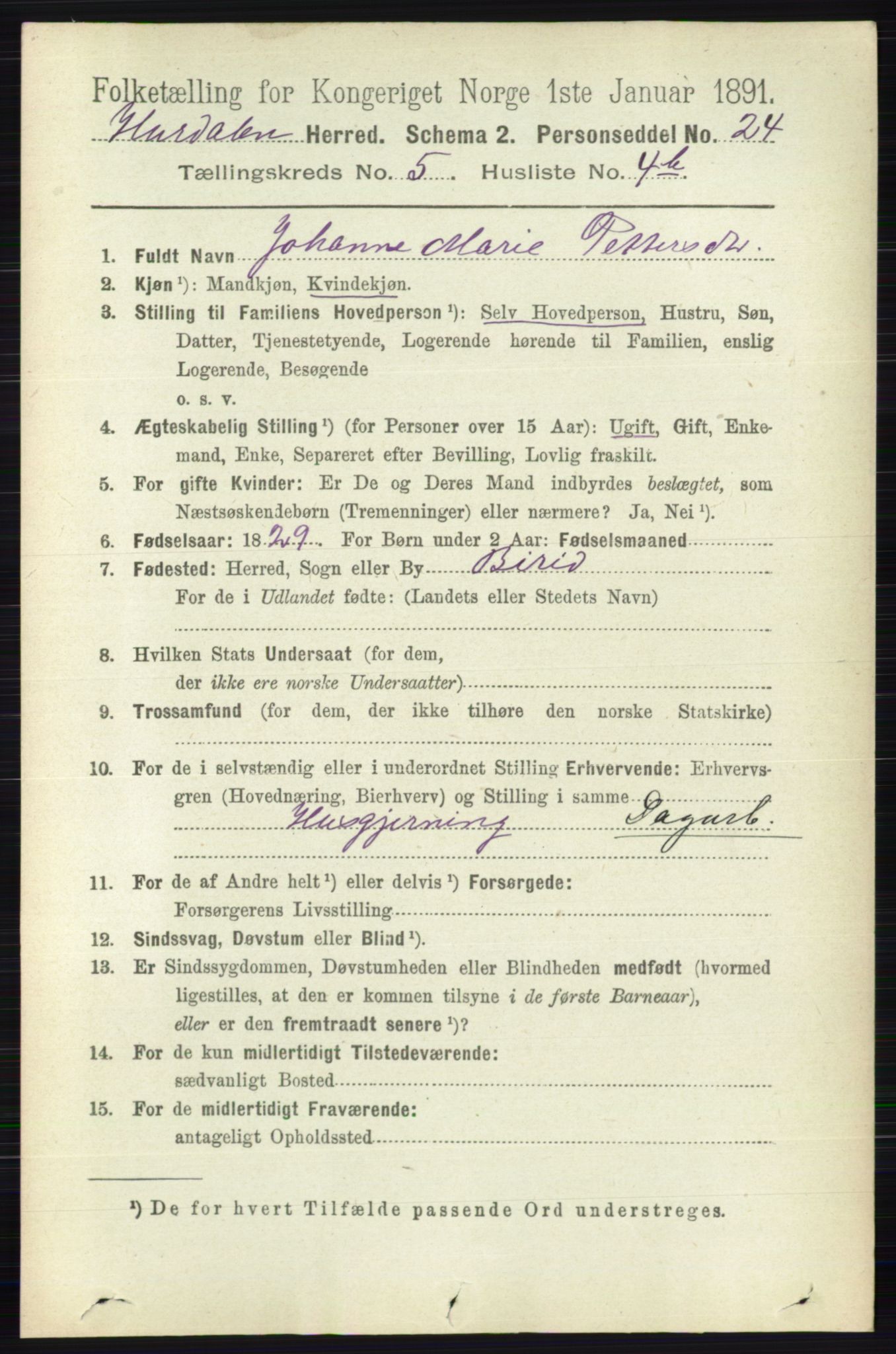 RA, 1891 census for 0239 Hurdal, 1891, p. 2063