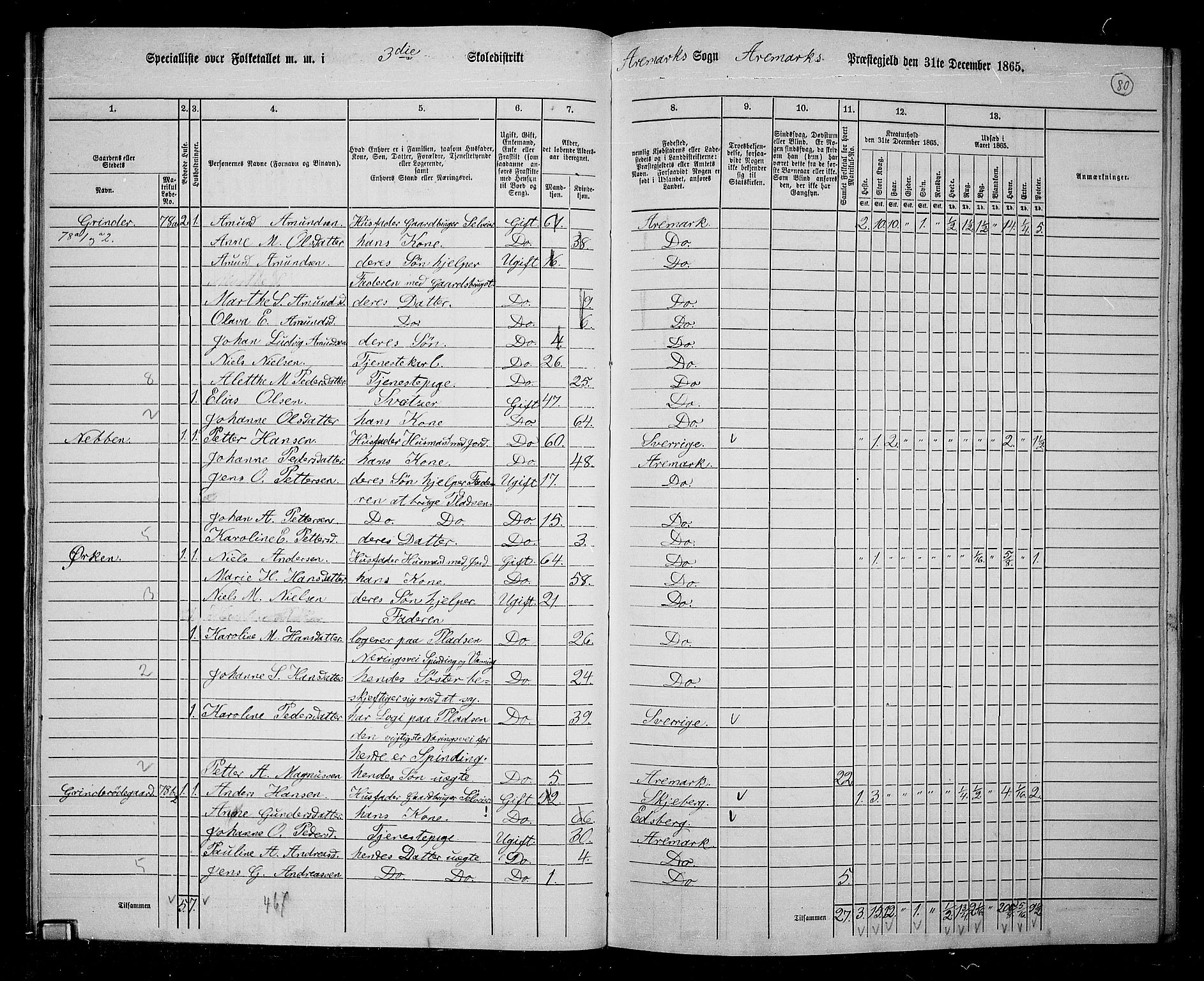 RA, 1865 census for Aremark, 1865, p. 75