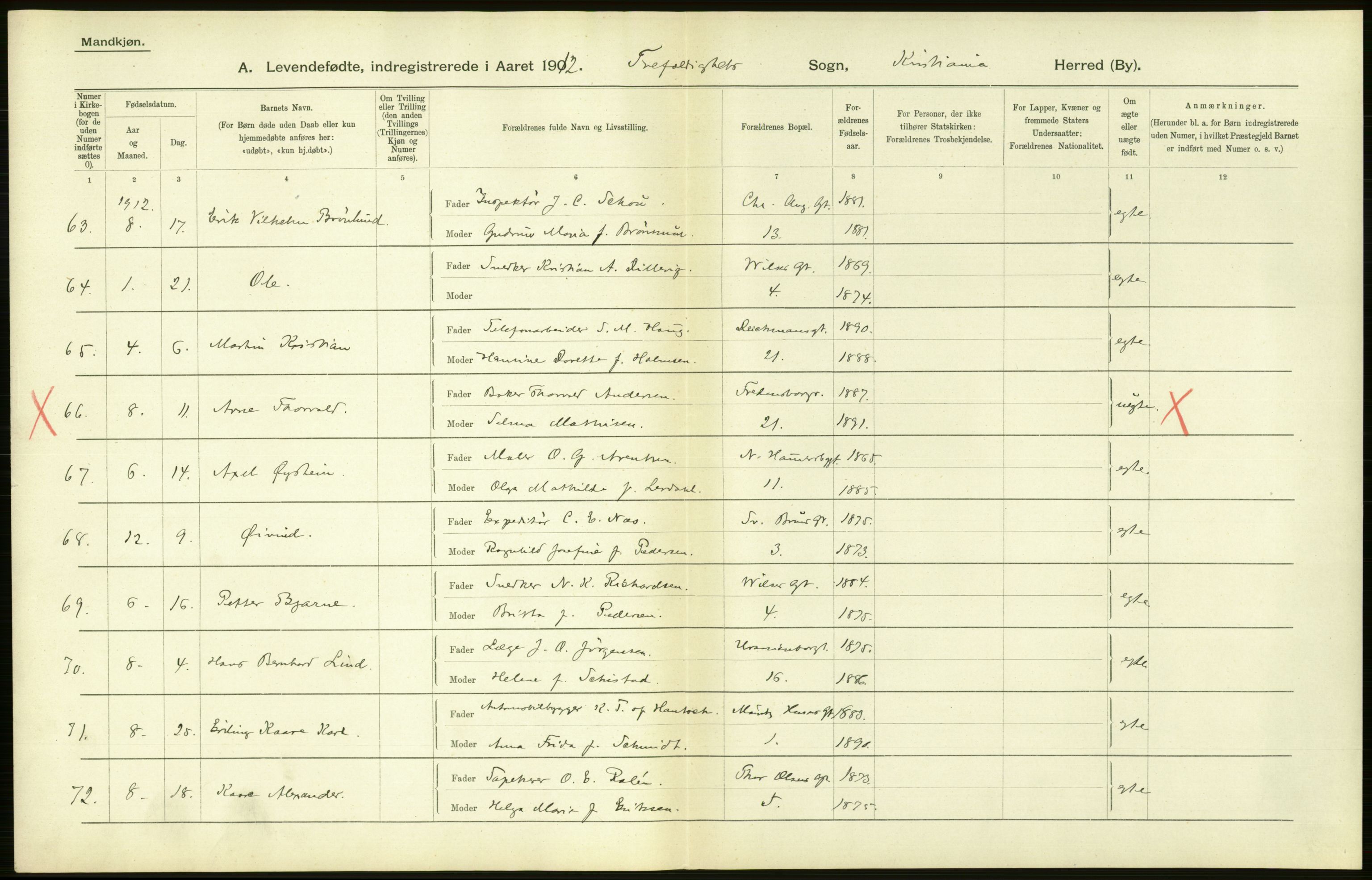 Statistisk sentralbyrå, Sosiodemografiske emner, Befolkning, RA/S-2228/D/Df/Dfb/Dfbb/L0007: Kristiania:  Levendefødte menn og kvinner., 1912, p. 700