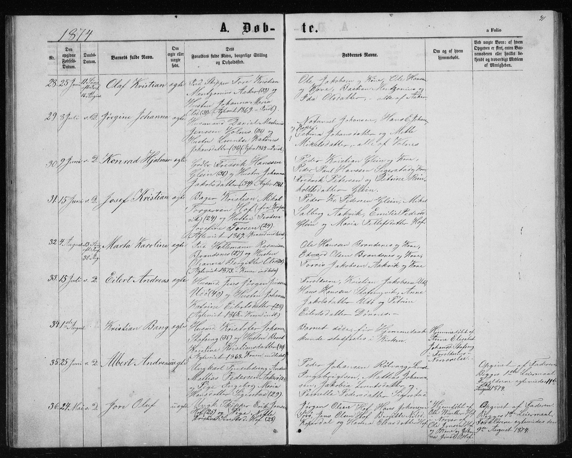 Ministerialprotokoller, klokkerbøker og fødselsregistre - Nordland, AV/SAT-A-1459/835/L0531: Parish register (copy) no. 835C03, 1865-1877, p. 41