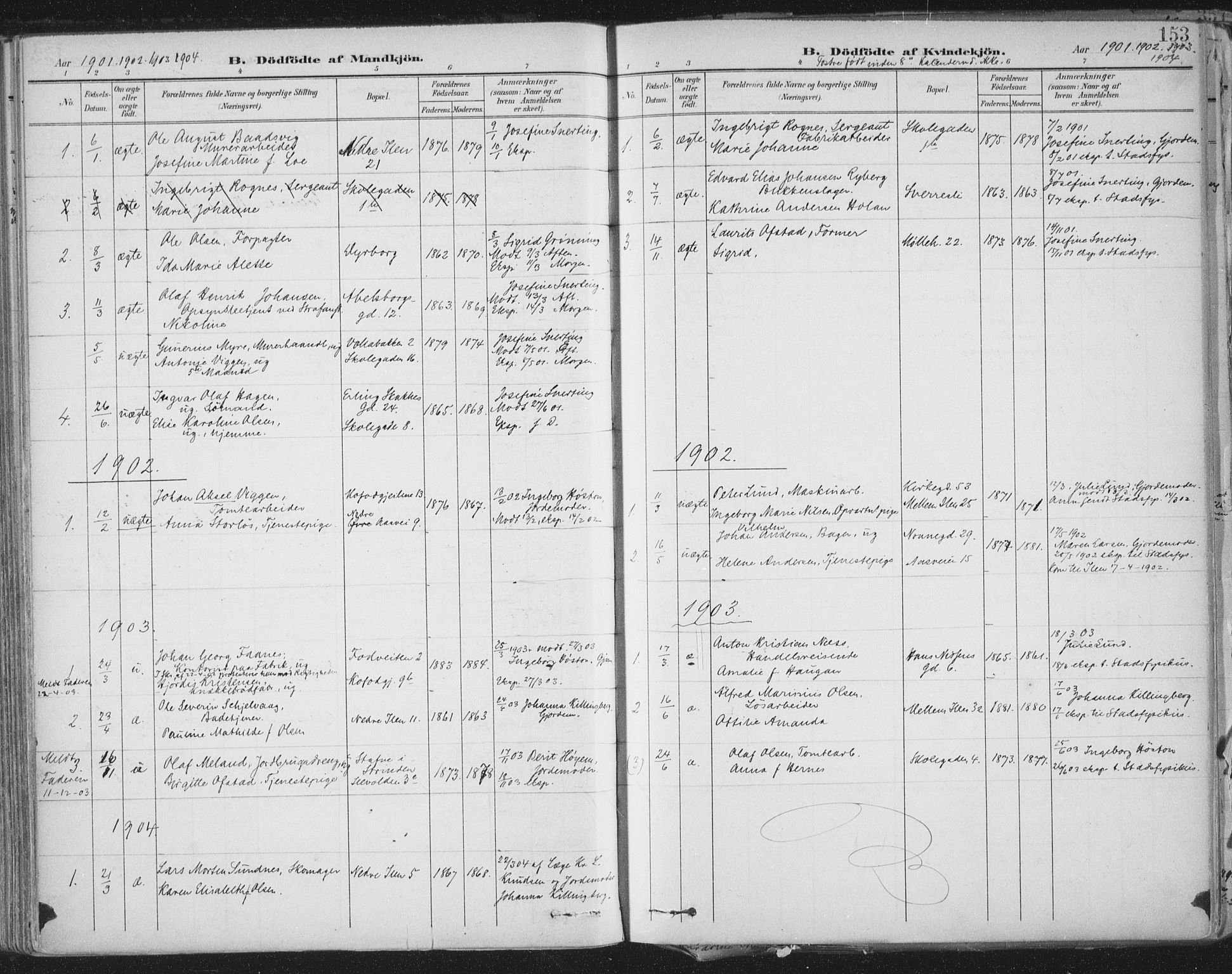 Ministerialprotokoller, klokkerbøker og fødselsregistre - Sør-Trøndelag, AV/SAT-A-1456/603/L0167: Parish register (official) no. 603A06, 1896-1932, p. 153