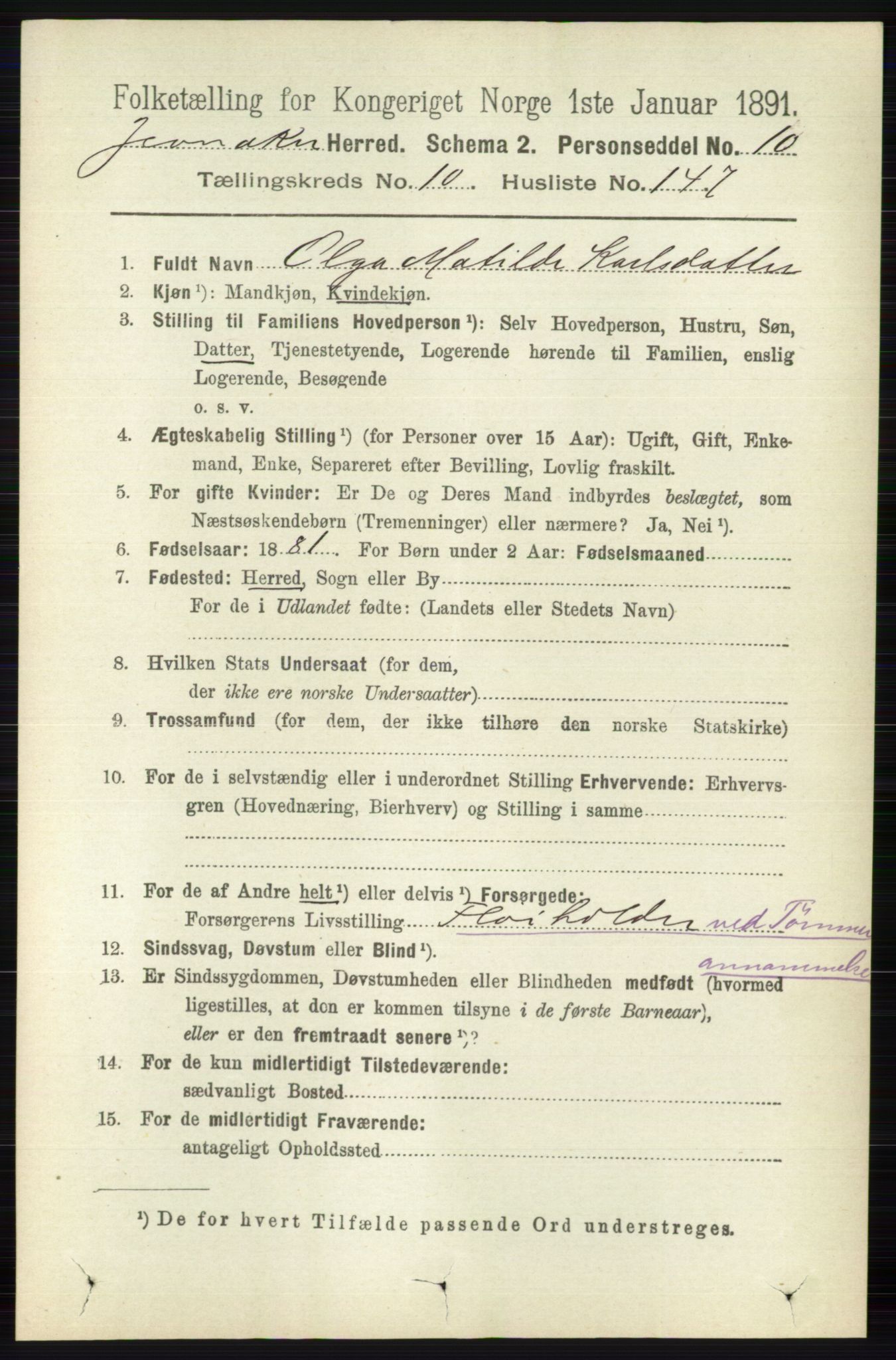 RA, 1891 census for 0532 Jevnaker, 1891, p. 6783