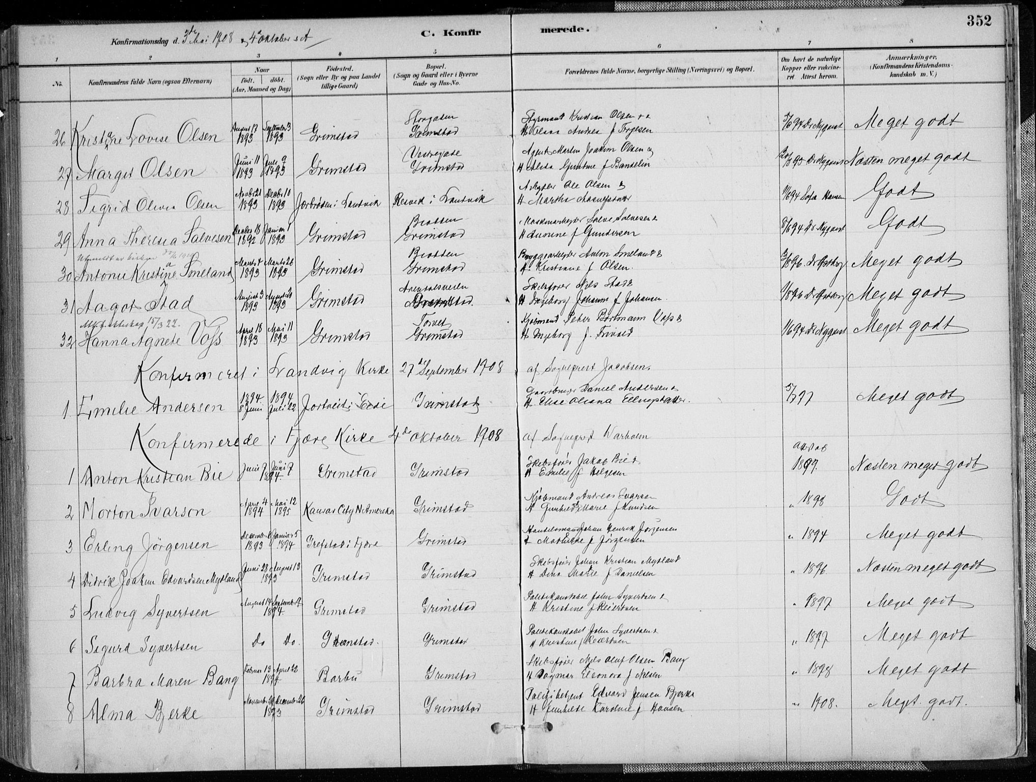 Grimstad sokneprestkontor, AV/SAK-1111-0017/F/Fa/L0003: Parish register (official) no. A 2, 1882-1912, p. 352