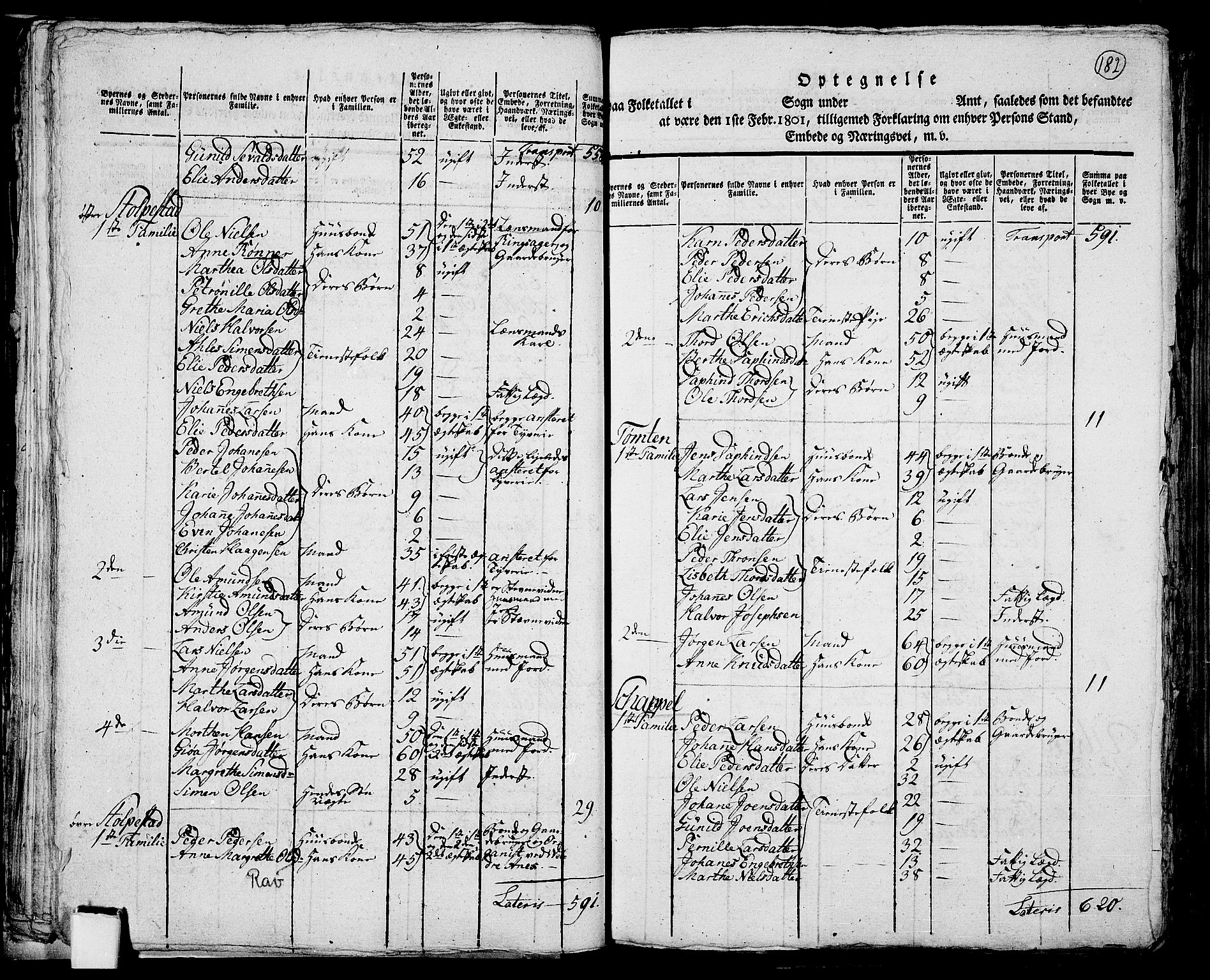 RA, 1801 census for 0412P Ringsaker, 1801, p. 181b-182a