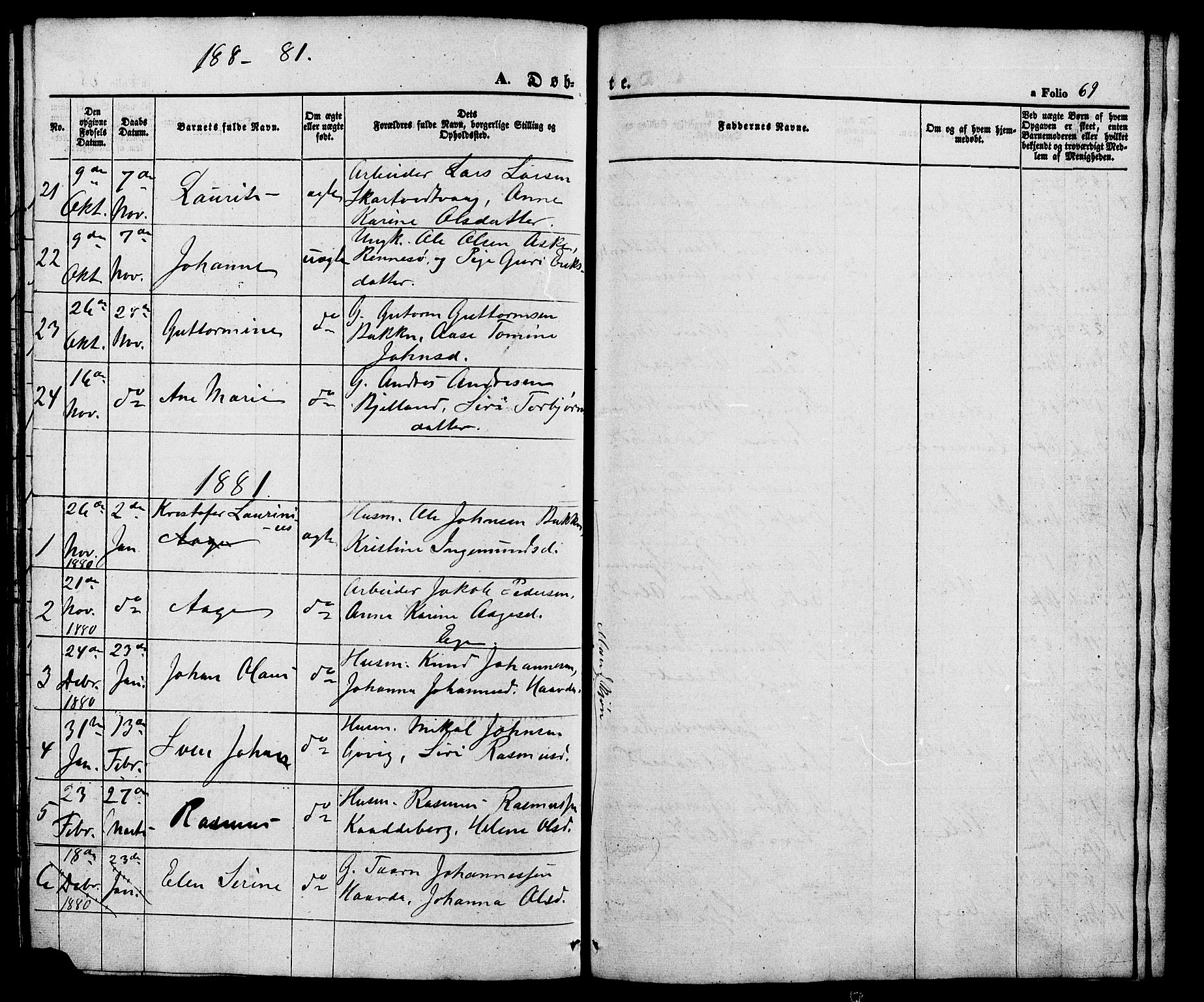 Hjelmeland sokneprestkontor, SAST/A-101843/01/V/L0005: Parish register (copy) no. B 5, 1853-1892, p. 69