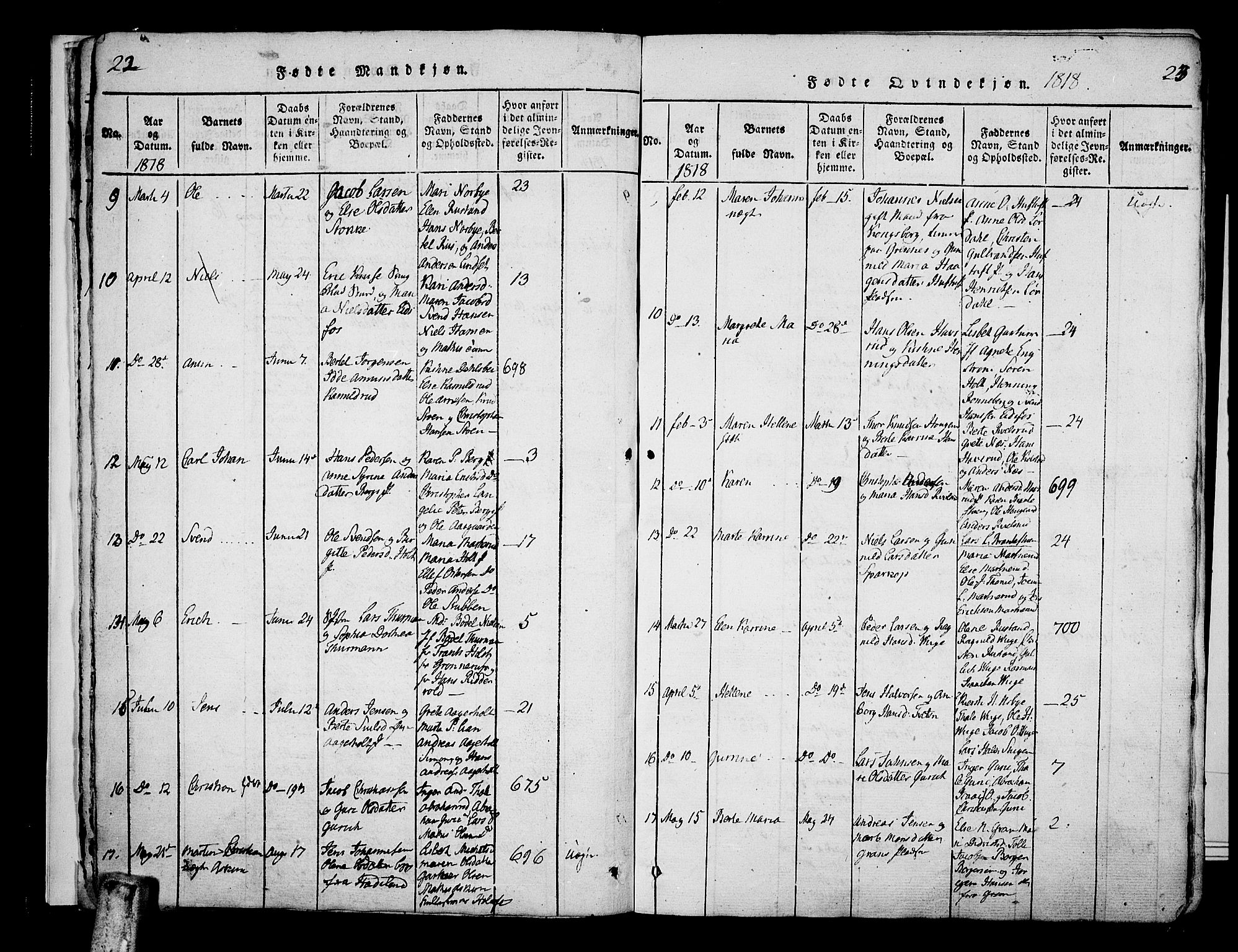 Hof kirkebøker, AV/SAKO-A-64/F/Fa/L0004: Parish register (official) no. I 4, 1814-1843, p. 22-23