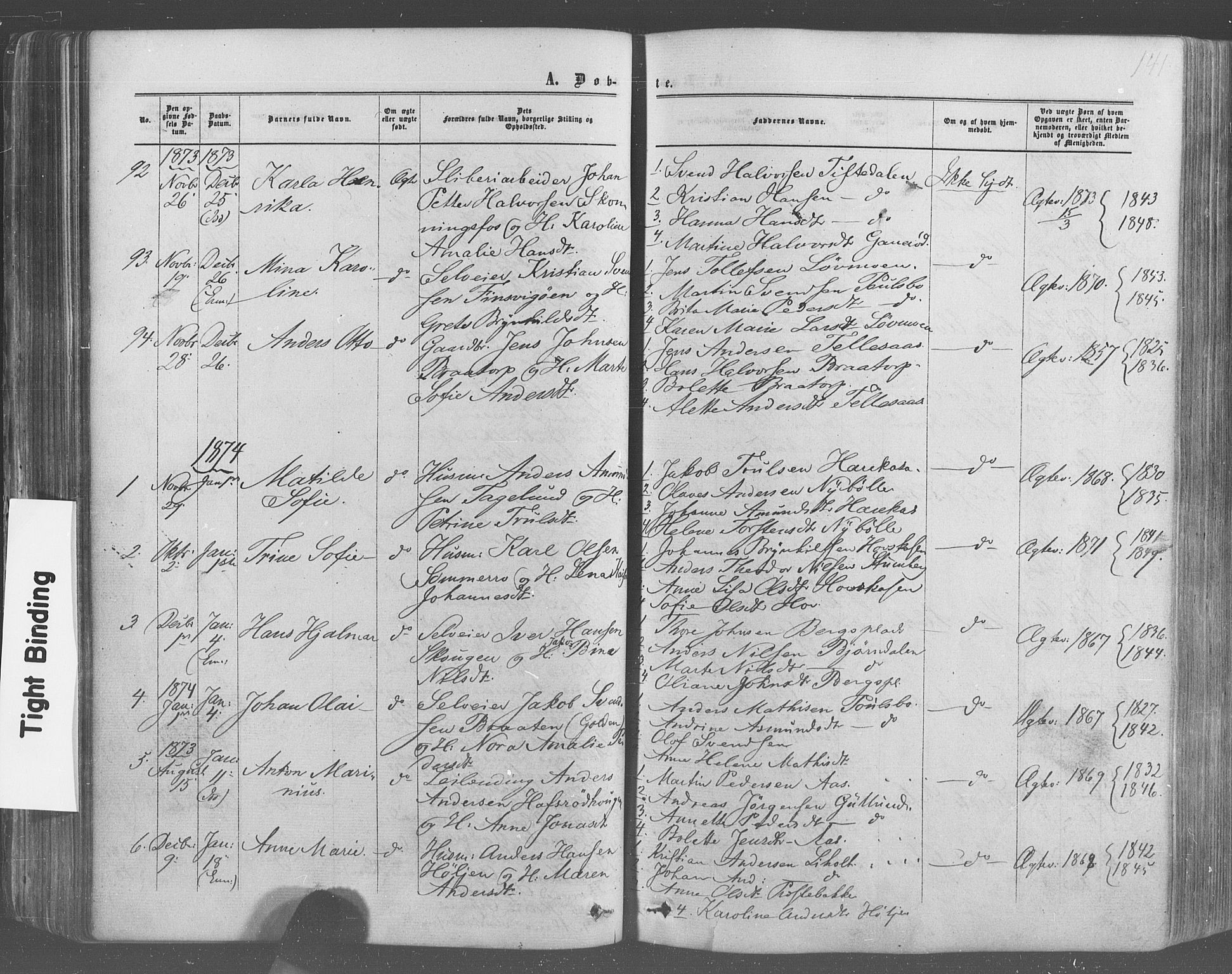 Idd prestekontor Kirkebøker, SAO/A-10911/F/Fc/L0005: Parish register (official) no. III 5, 1861-1877, p. 141