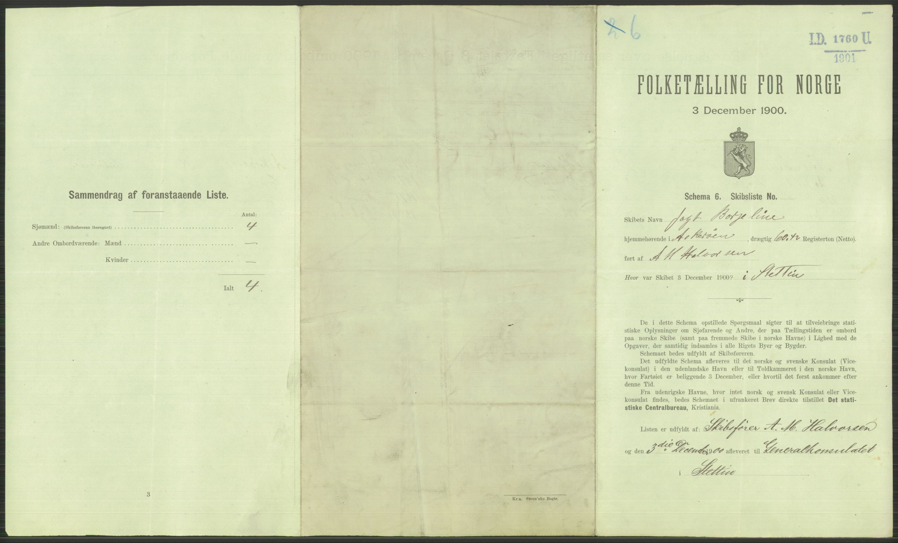 RA, 1900 Census - ship lists from ships in Norwegian harbours, harbours abroad and at sea, 1900, p. 3749