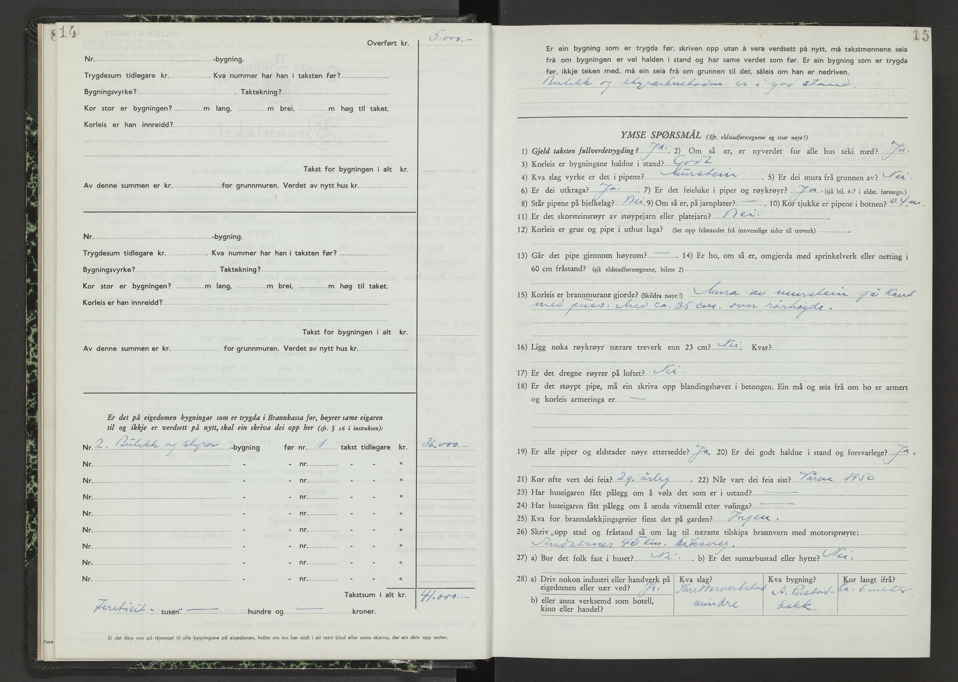 Norges Brannkasse Veøy, AV/SAT-A-5500/Fb/L0002: Branntakstprotokoll, 1950-1955, p. 14-15