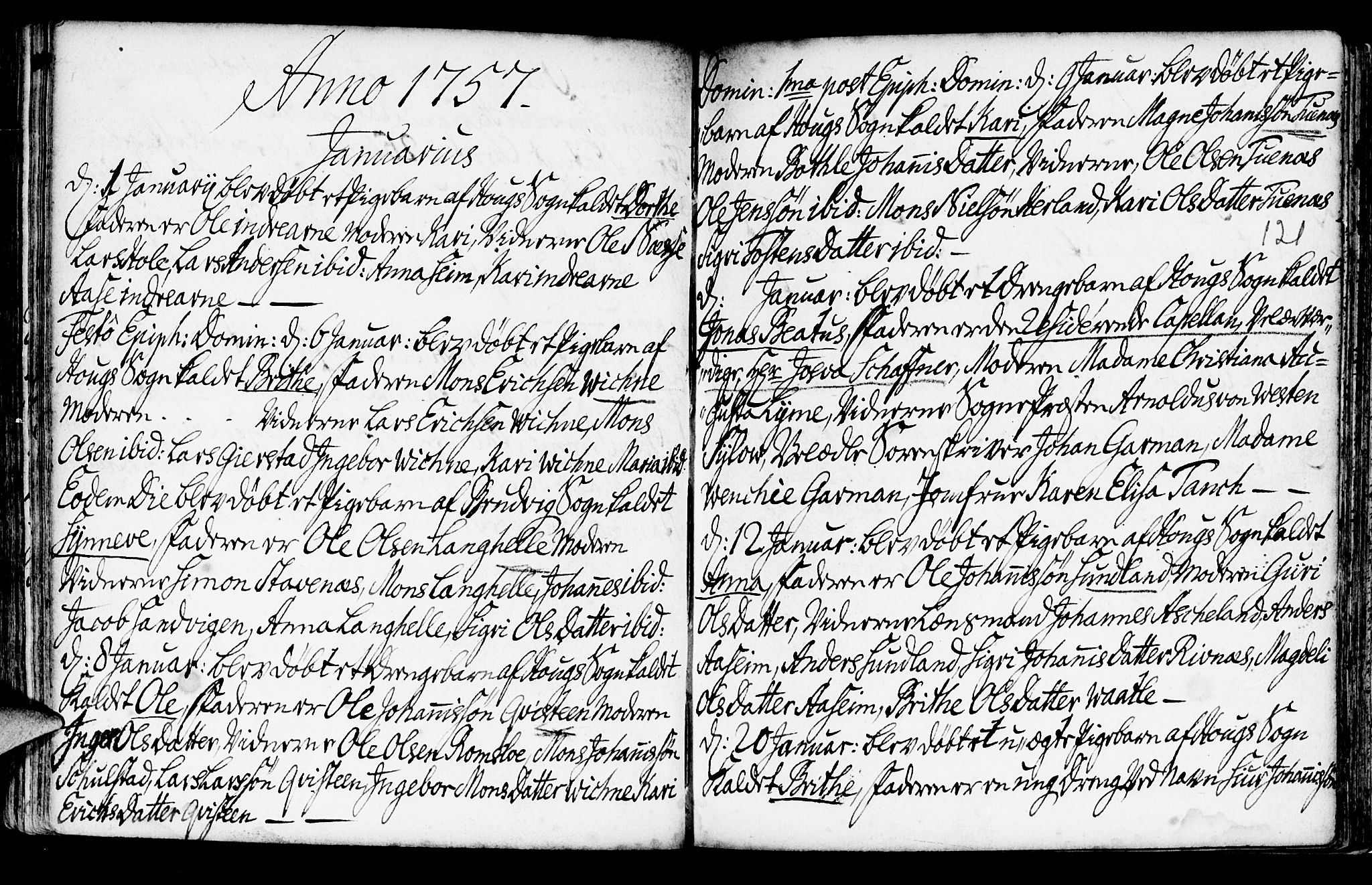 Haus sokneprestembete, SAB/A-75601/H/Haa: Parish register (official) no. A 6, 1748-1758, p. 121