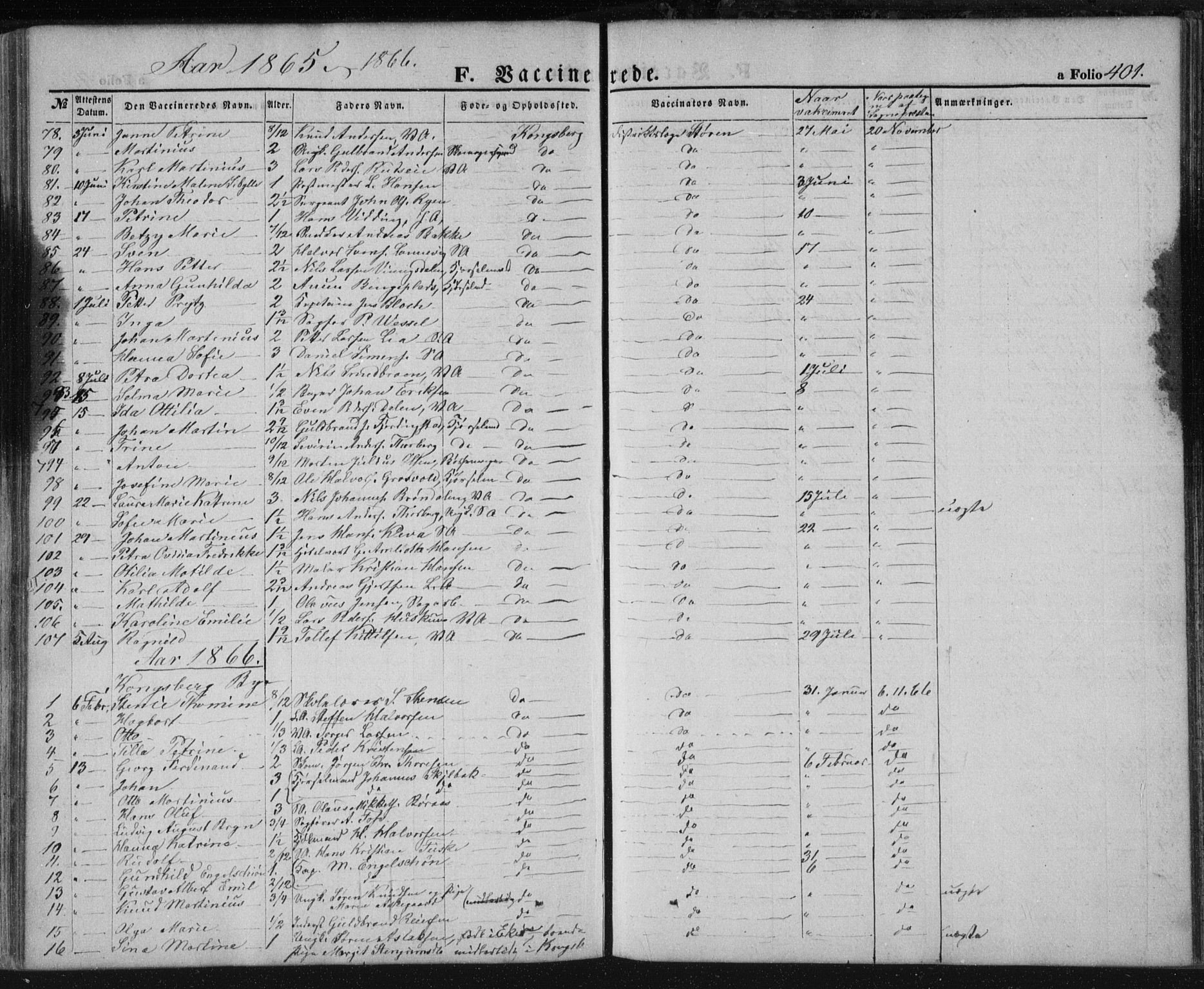 Kongsberg kirkebøker, SAKO/A-22/F/Fa/L0010: Parish register (official) no. I 10, 1859-1875, p. 401