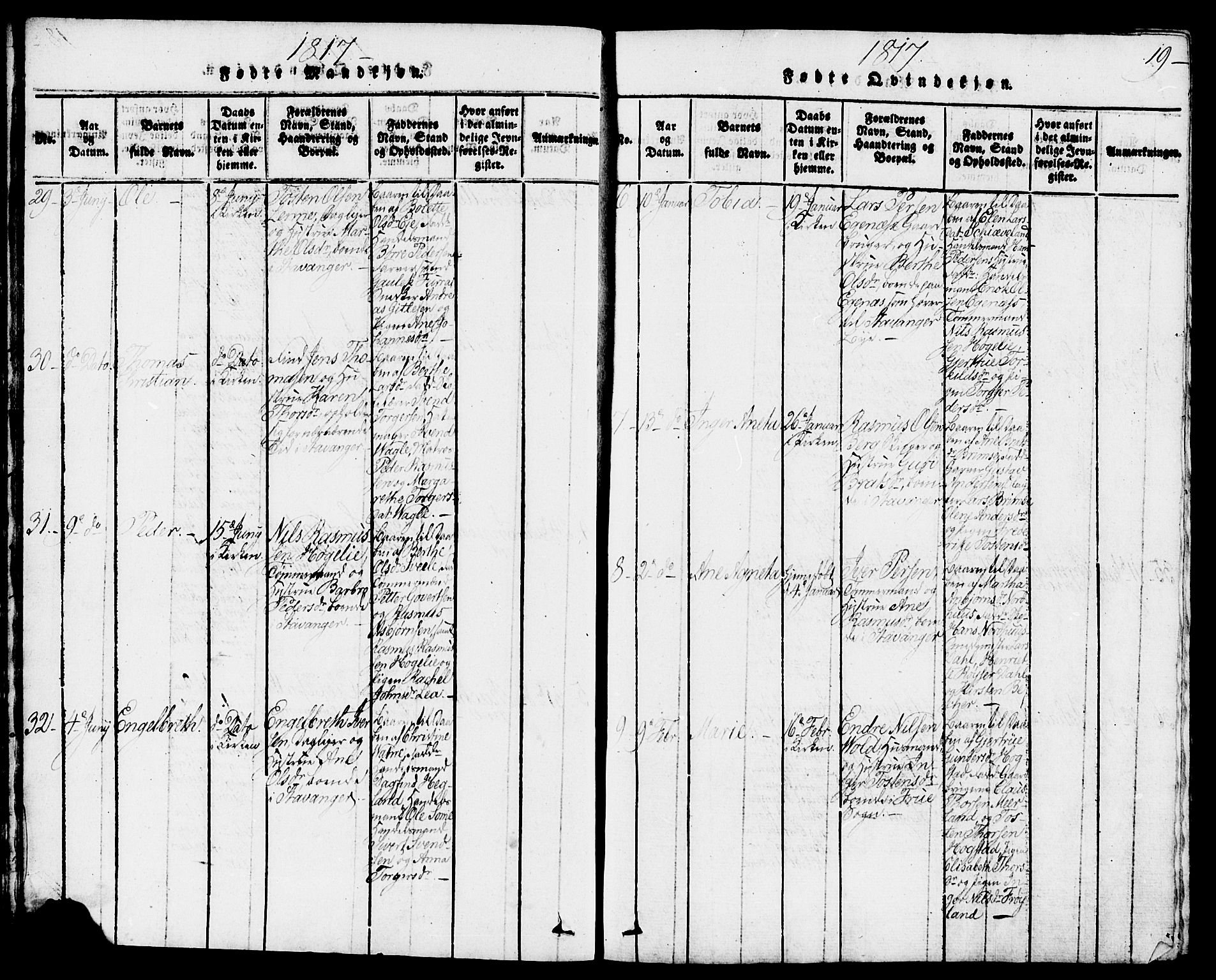 Domkirken sokneprestkontor, AV/SAST-A-101812/001/30/30BB/L0008: Parish register (copy) no. B 8, 1816-1821, p. 19