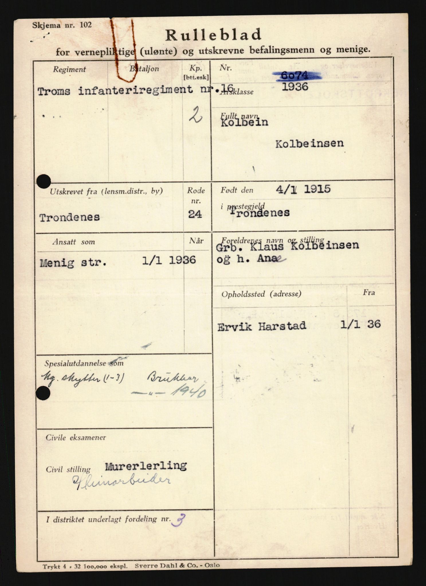 Forsvaret, Troms infanteriregiment nr. 16, AV/RA-RAFA-3146/P/Pa/L0020: Rulleblad for regimentets menige mannskaper, årsklasse 1936, 1936, p. 701