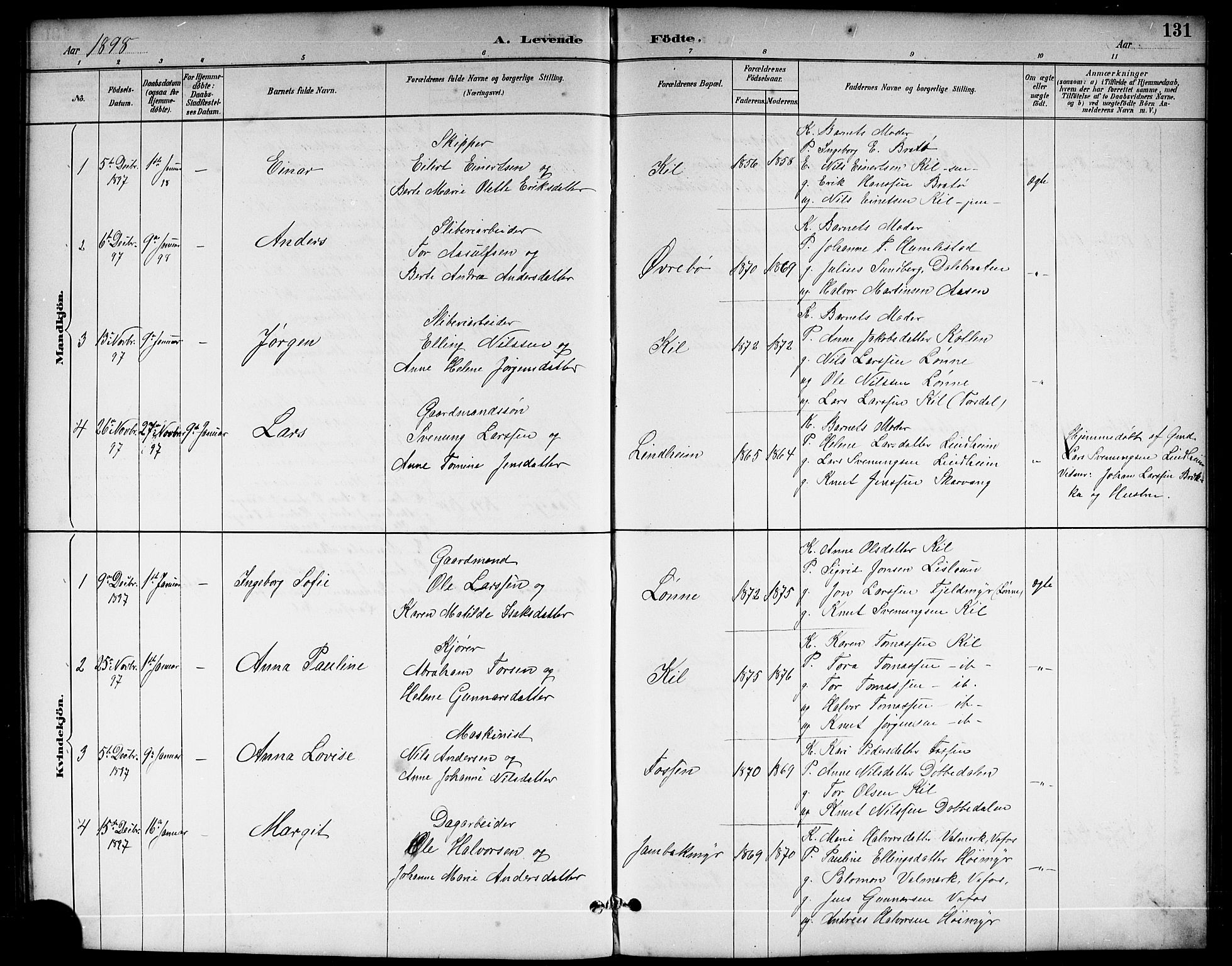 Sannidal kirkebøker, AV/SAKO-A-296/G/Ga/L0003: Parish register (copy) no. 3, 1887-1922, p. 131