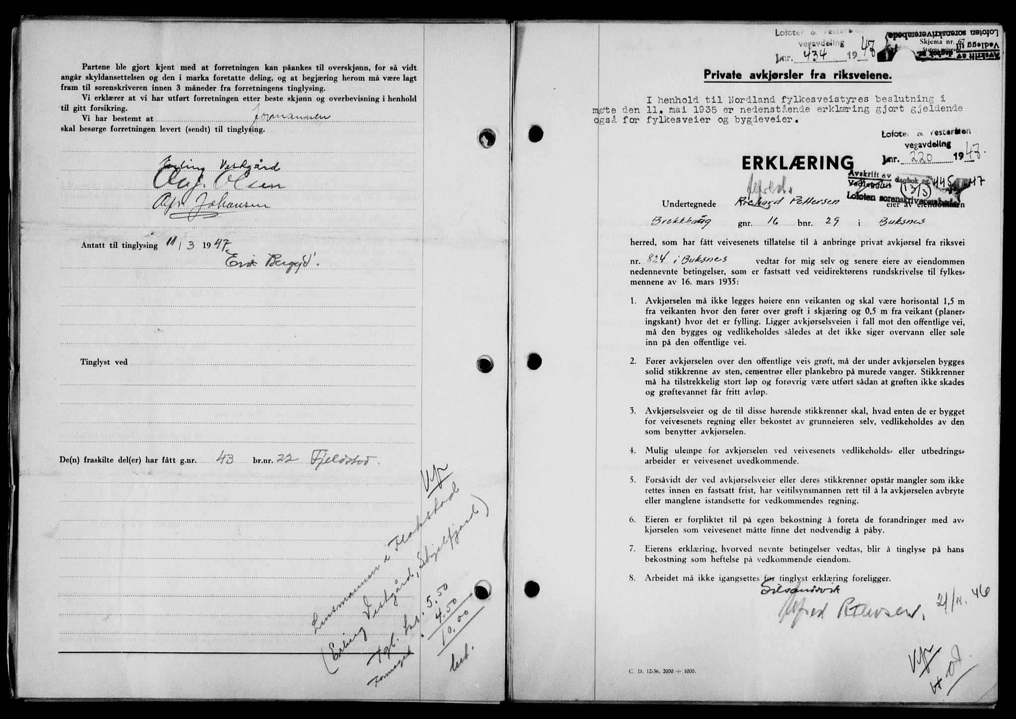 Lofoten sorenskriveri, SAT/A-0017/1/2/2C/L0015a: Mortgage book no. 15a, 1946-1947, Diary no: : 445/1947
