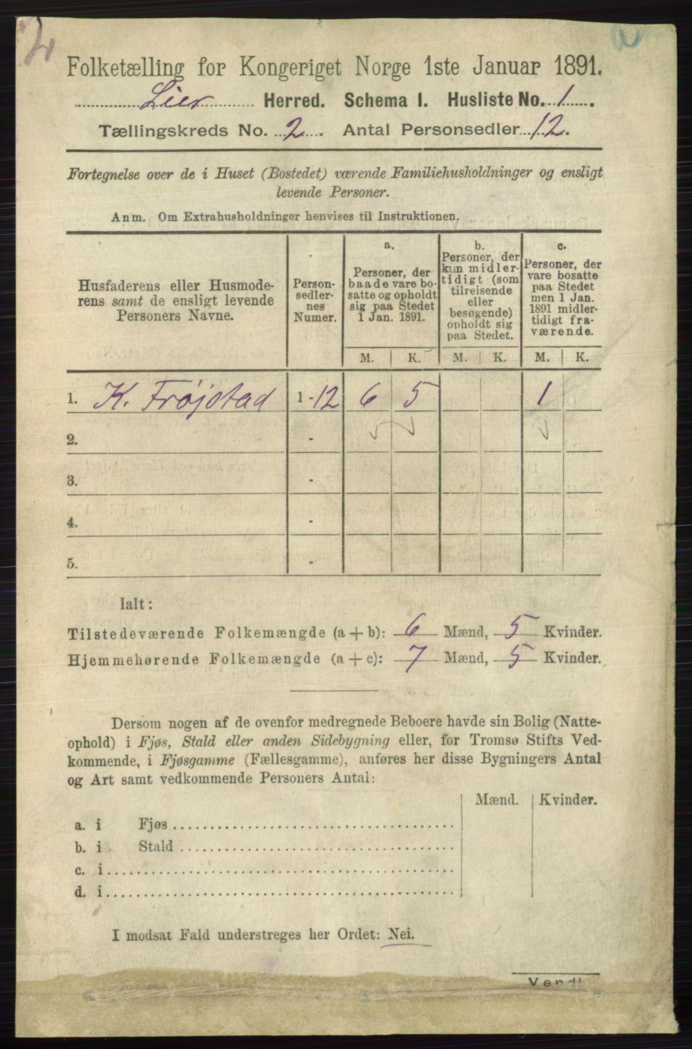 RA, 1891 census for 0626 Lier, 1891, p. 1424