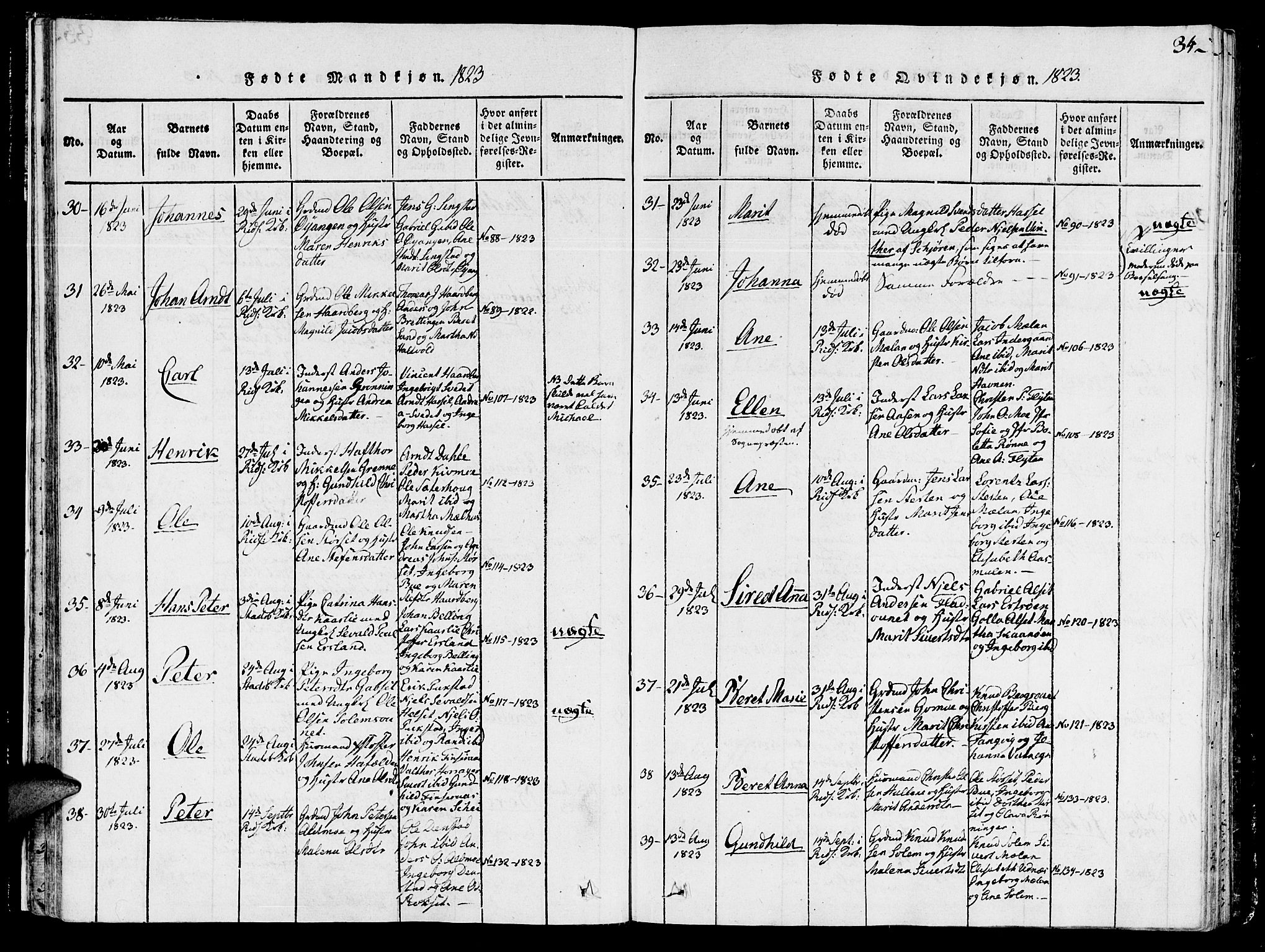 Ministerialprotokoller, klokkerbøker og fødselsregistre - Sør-Trøndelag, AV/SAT-A-1456/646/L0608: Parish register (official) no. 646A06, 1816-1825, p. 34