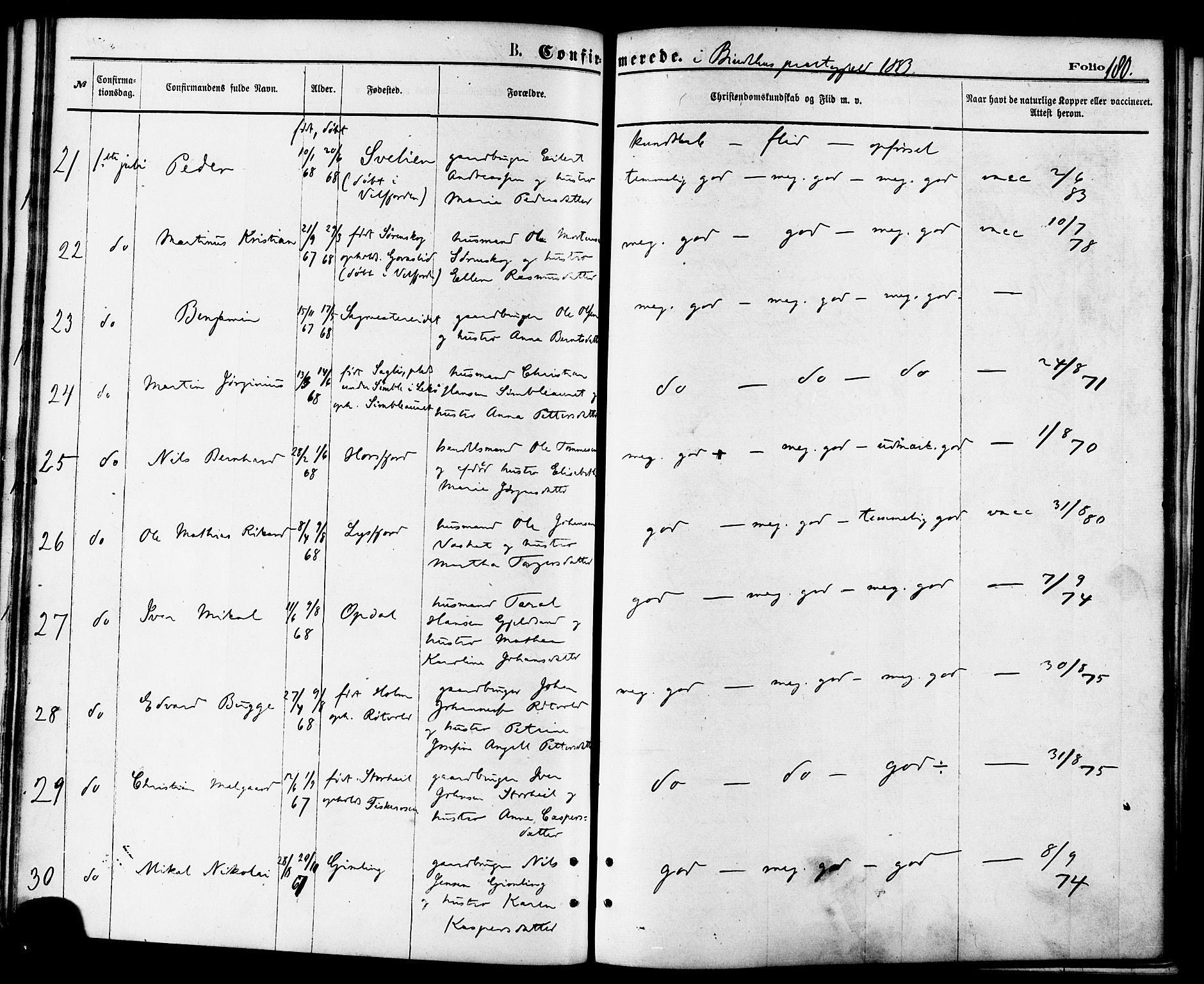 Ministerialprotokoller, klokkerbøker og fødselsregistre - Nordland, AV/SAT-A-1459/810/L0148: Parish register (official) no. 810A09 /1, 1874-1884, p. 180