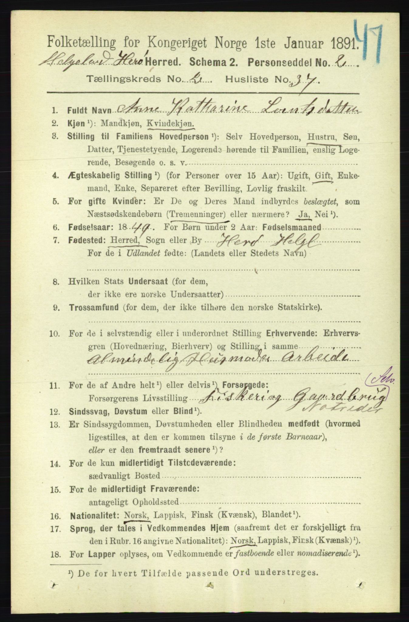 RA, 1891 census for 1818 Herøy, 1891, p. 490