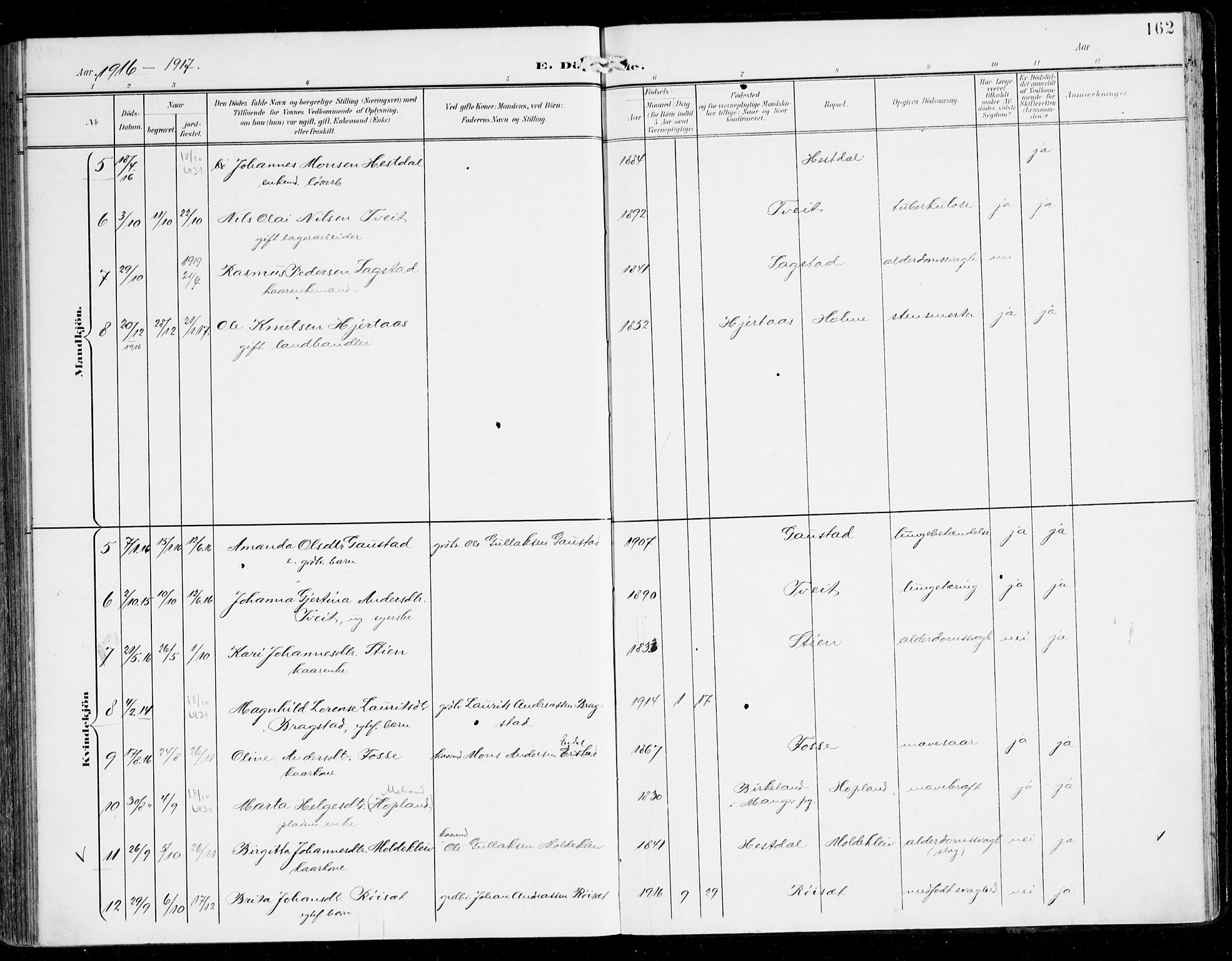 Alversund Sokneprestembete, SAB/A-73901/H/Ha/Haa/Haac/L0002: Parish register (official) no. C 2, 1901-1921, p. 162