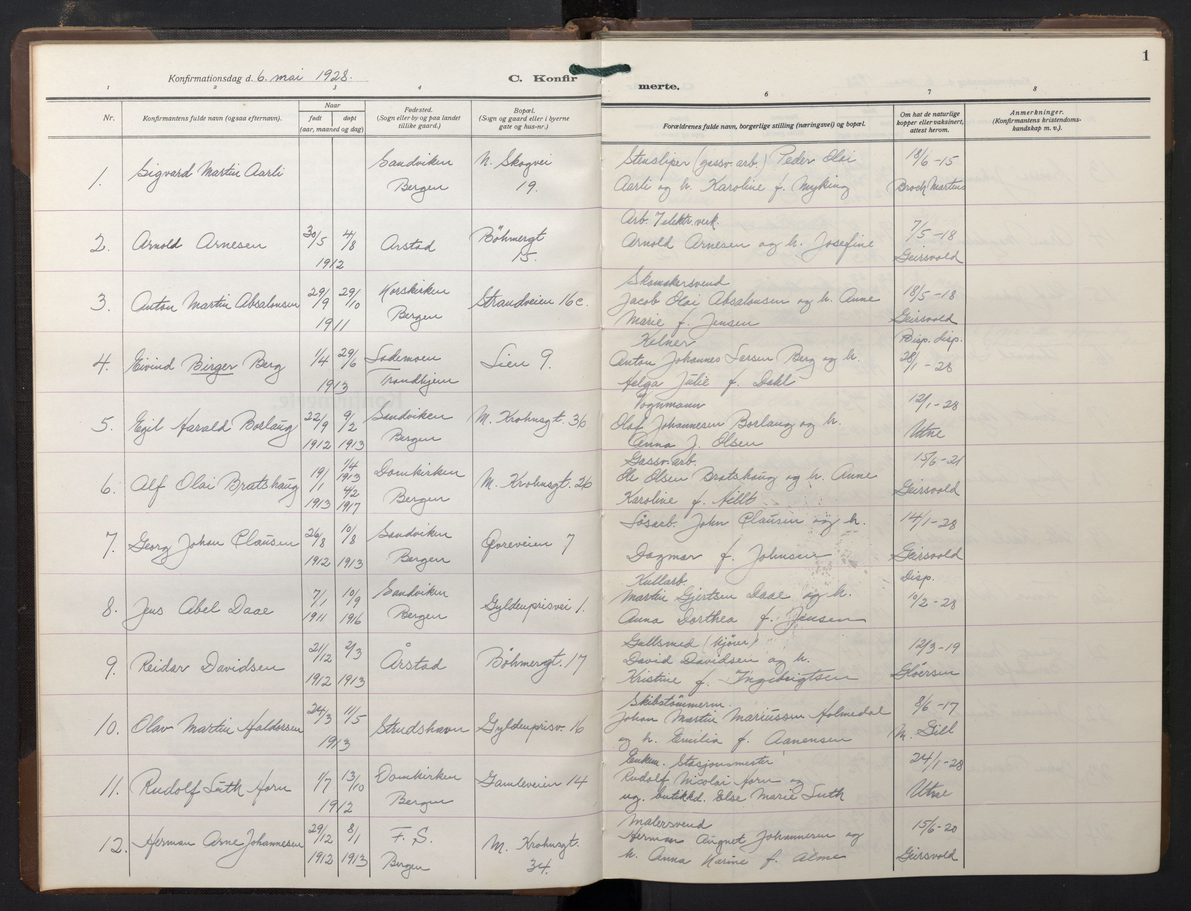 St. Markus sokneprestembete, SAB/A-99935: Parish register (copy) no. B 1, 1928-1941, p. 0b-1a